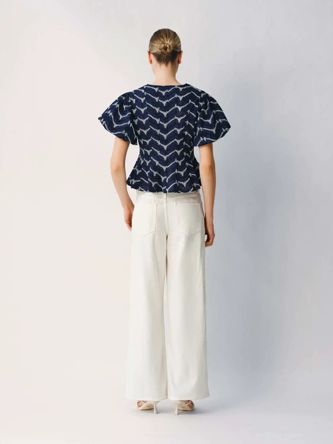 Puff Short Sleeve Geometric Print Cotton Shirt
