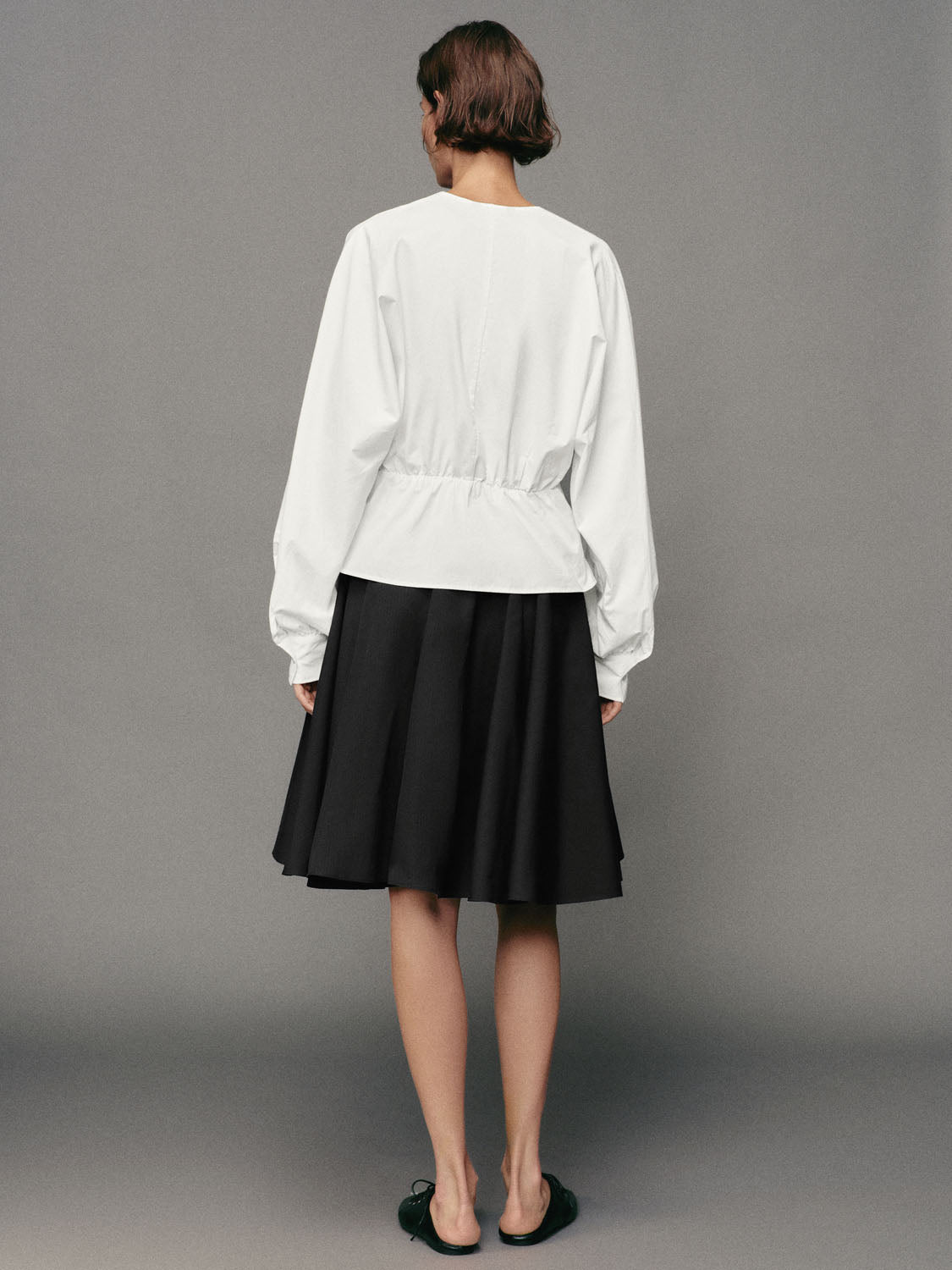 Twisted Front V-neck Long Sleeve Cotton Blouse