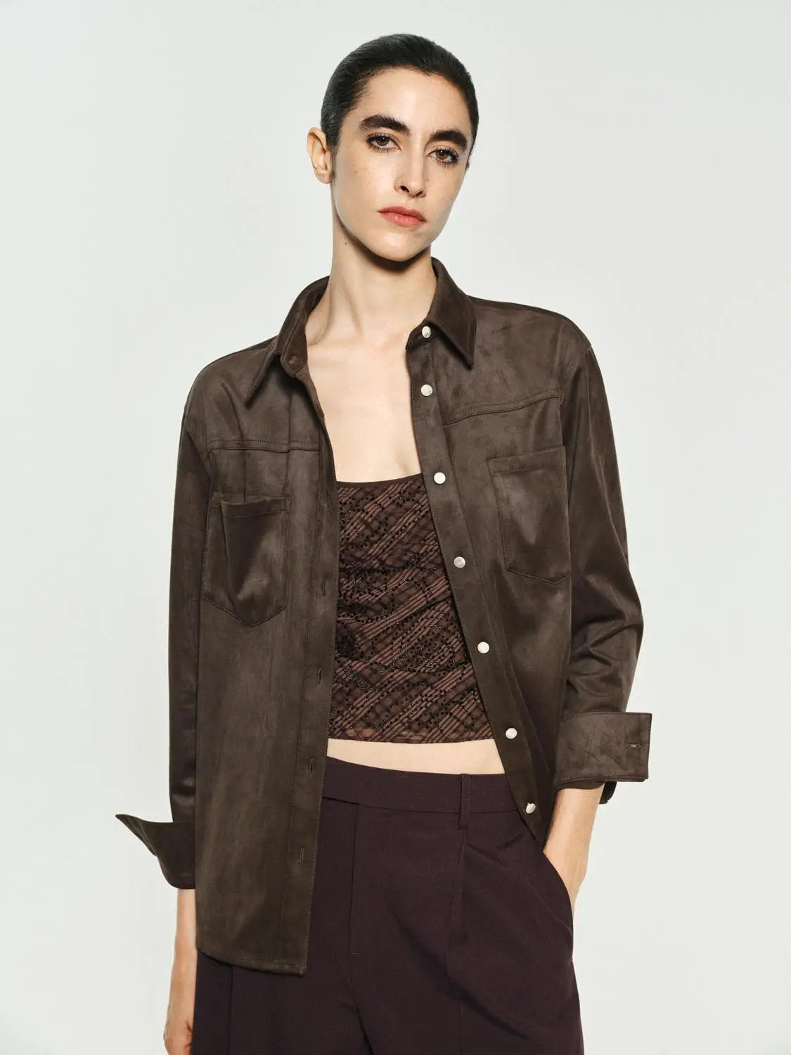 Long Sleeve Cotton Blend Button Shirt With Chest Pockets And Collar Shirt
