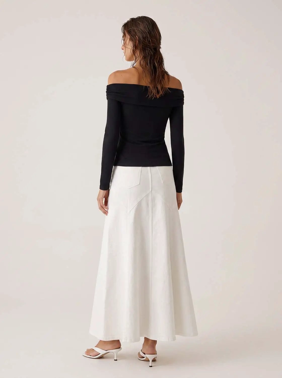 Off Shoulder Front Twist Knot Long Sleeve Slim Fit Top