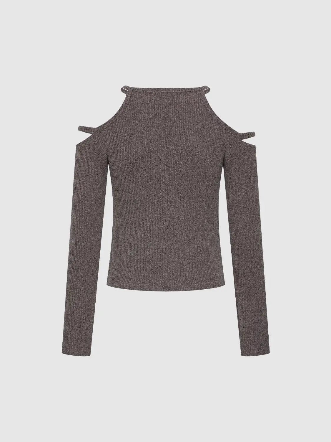 Halter Neck Cutout Shoulder Long Sleeve Fitted Crop Top