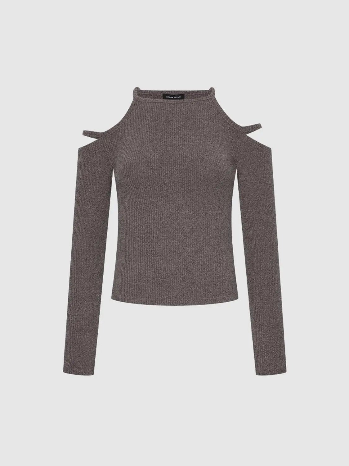 Halter Neck Cutout Shoulder Long Sleeve Fitted Crop Top