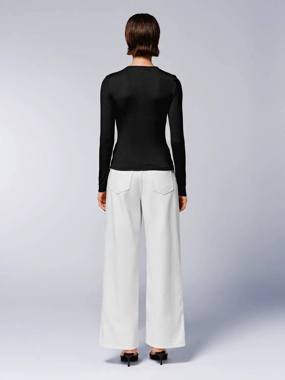 Ring Detail Knot Front Stretch Knit Long Sleeve Tee