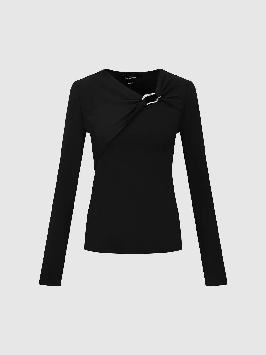 Ring Detail Knot Front Stretch Knit Long Sleeve Tee