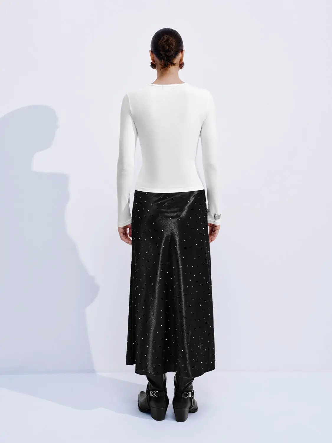 Twist Neck Cut Out Fitted Long Sleeve Basic T Shirt