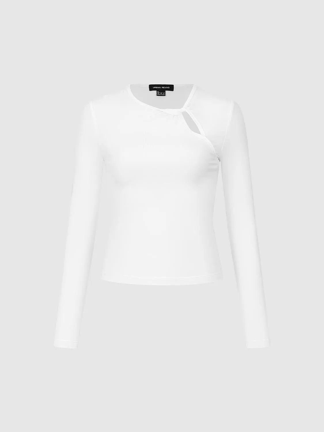 Twist Neck Cut Out Fitted Long Sleeve Basic T Shirt