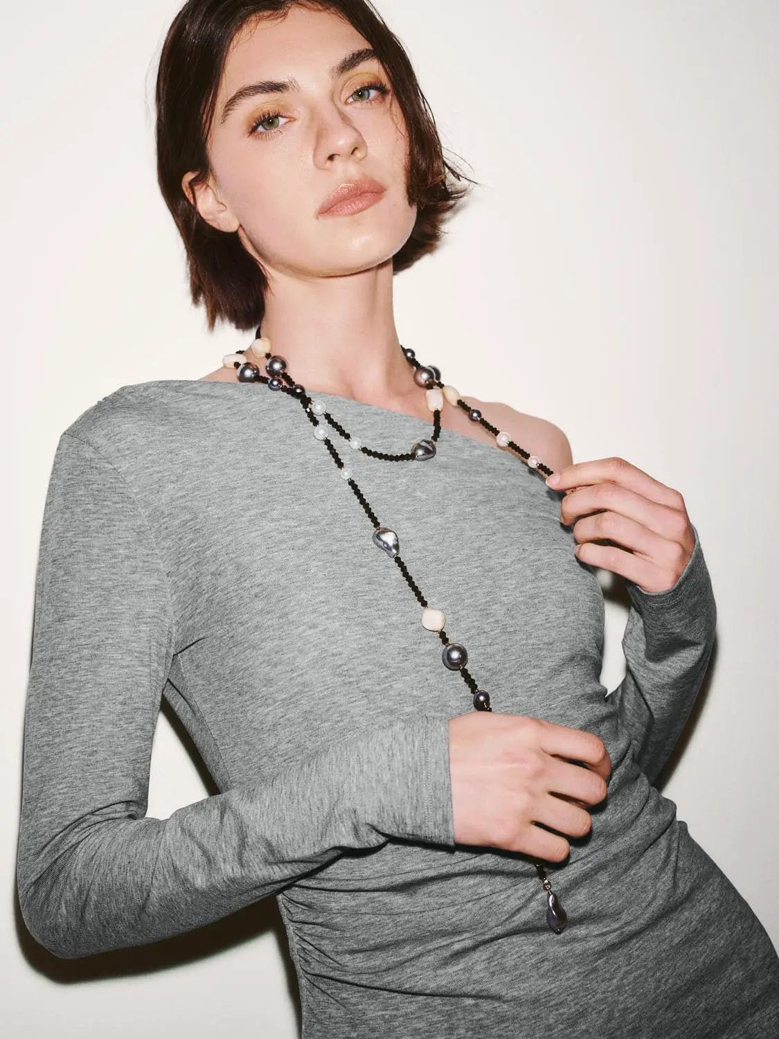 Asymmetric One Shoulder Ruched Waist Long Sleeve Top