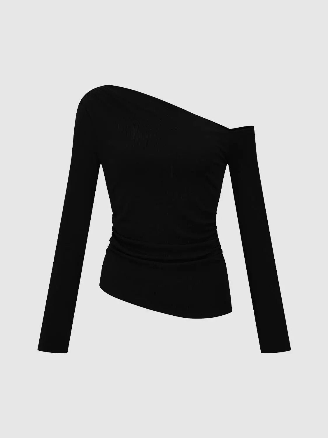 Asymmetric One Shoulder Ruched Waist Long Sleeve Top