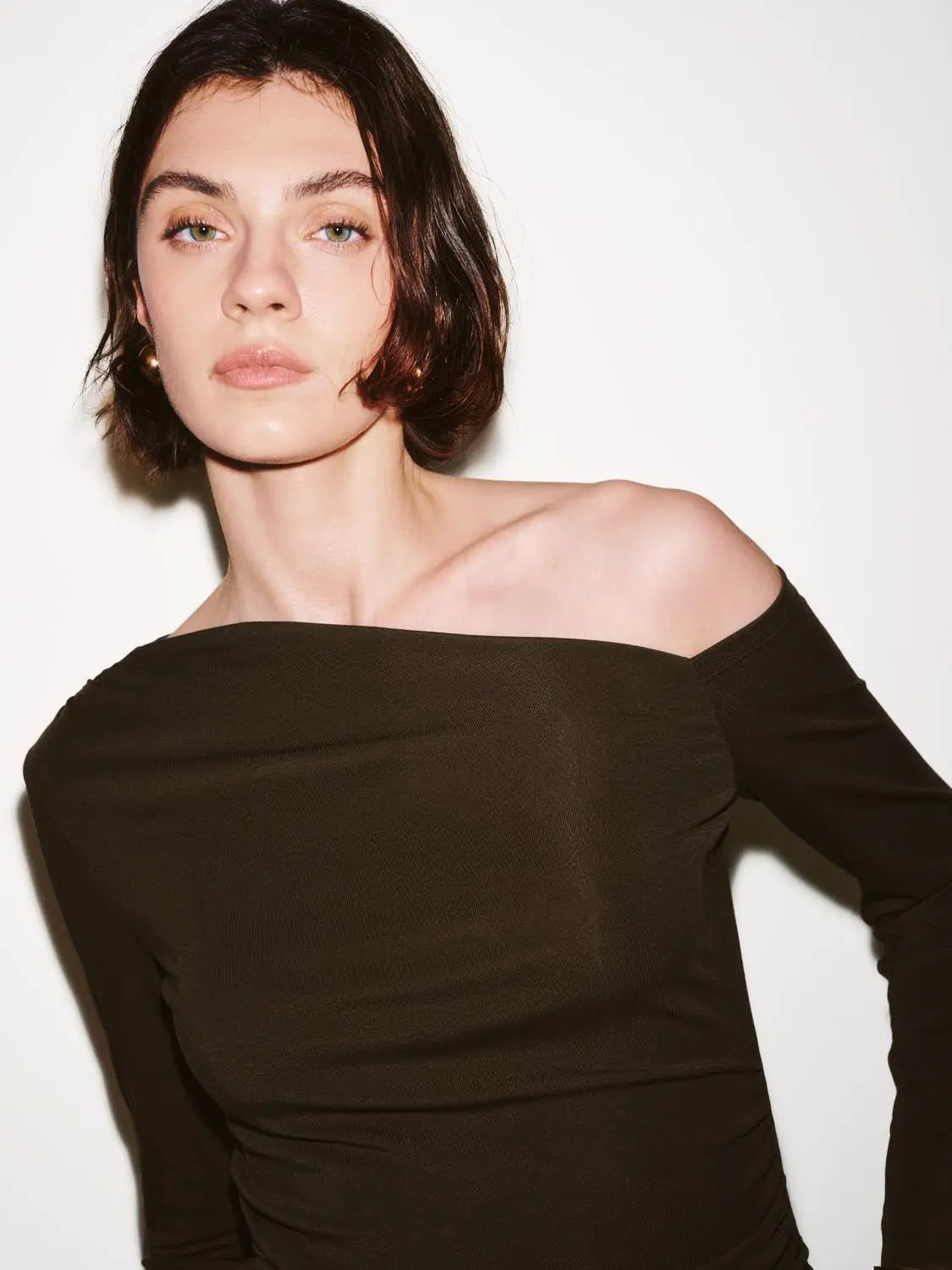 Asymmetric One Shoulder Ruched Waist Long Sleeve Top