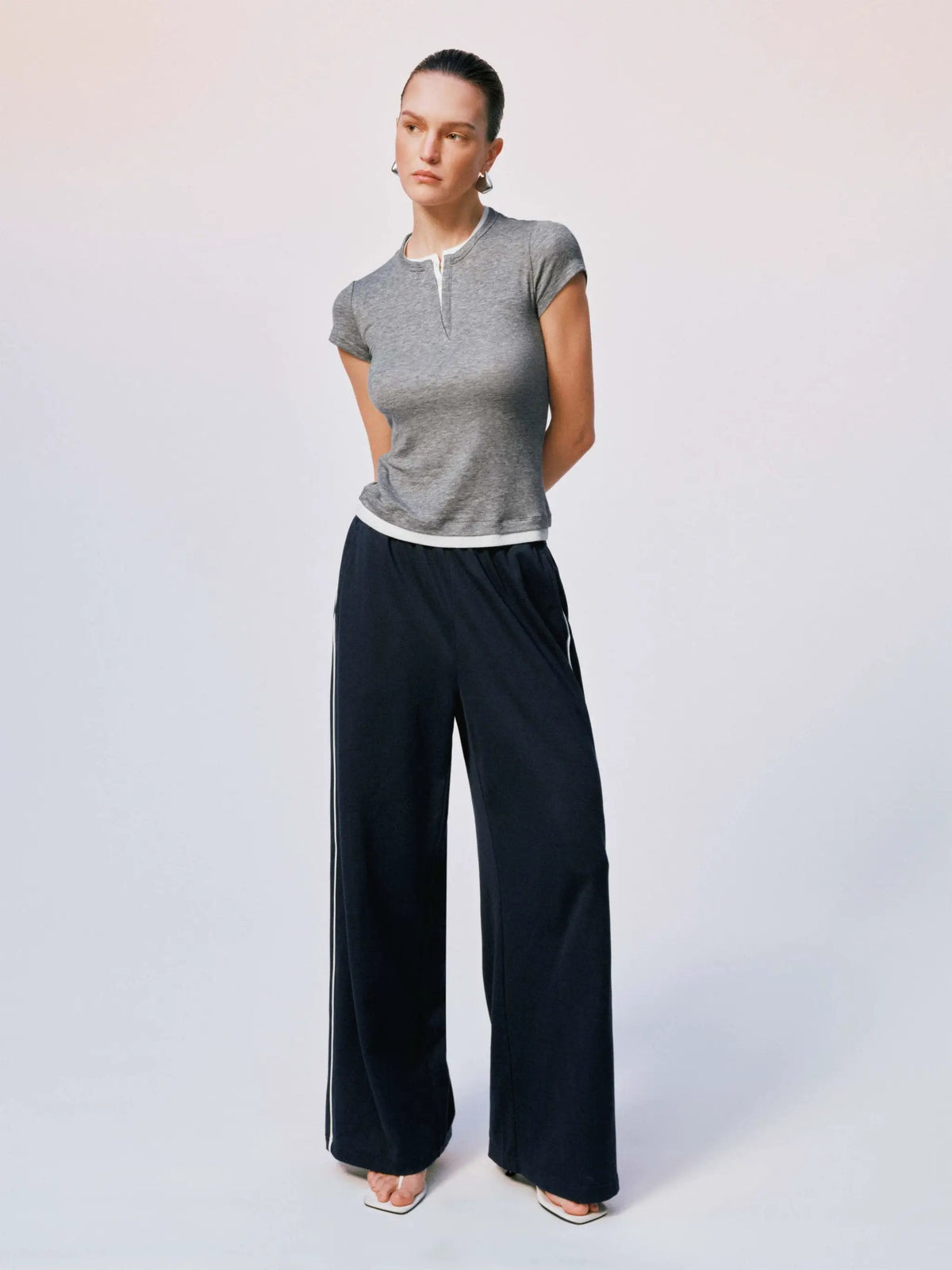 Short Sleeve 2-In-1 Contrast Trim Henley Neck T-Shirt