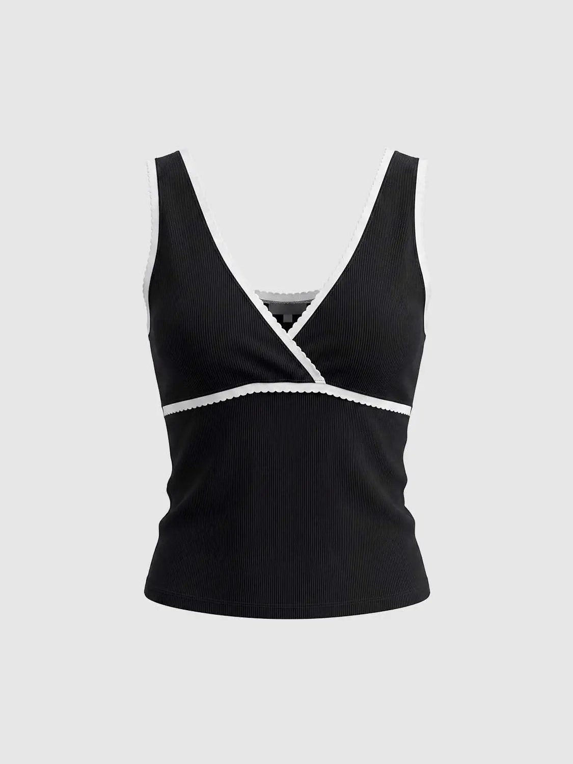 Criss-Cross Neckline Sleeveless Cotton Knit T-Shirt