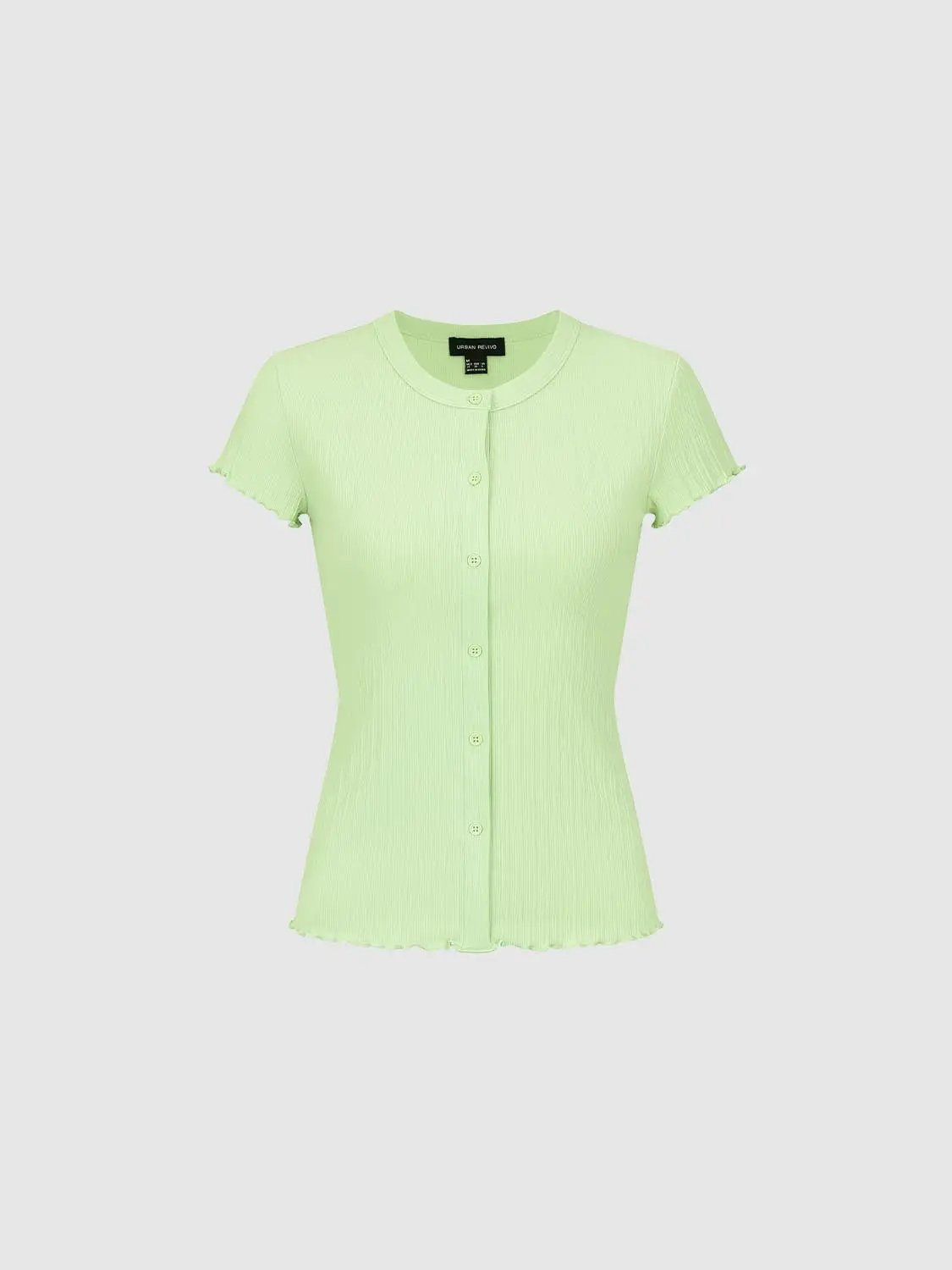 Ribbed Knit Cotton Slim Button Front T-shirt