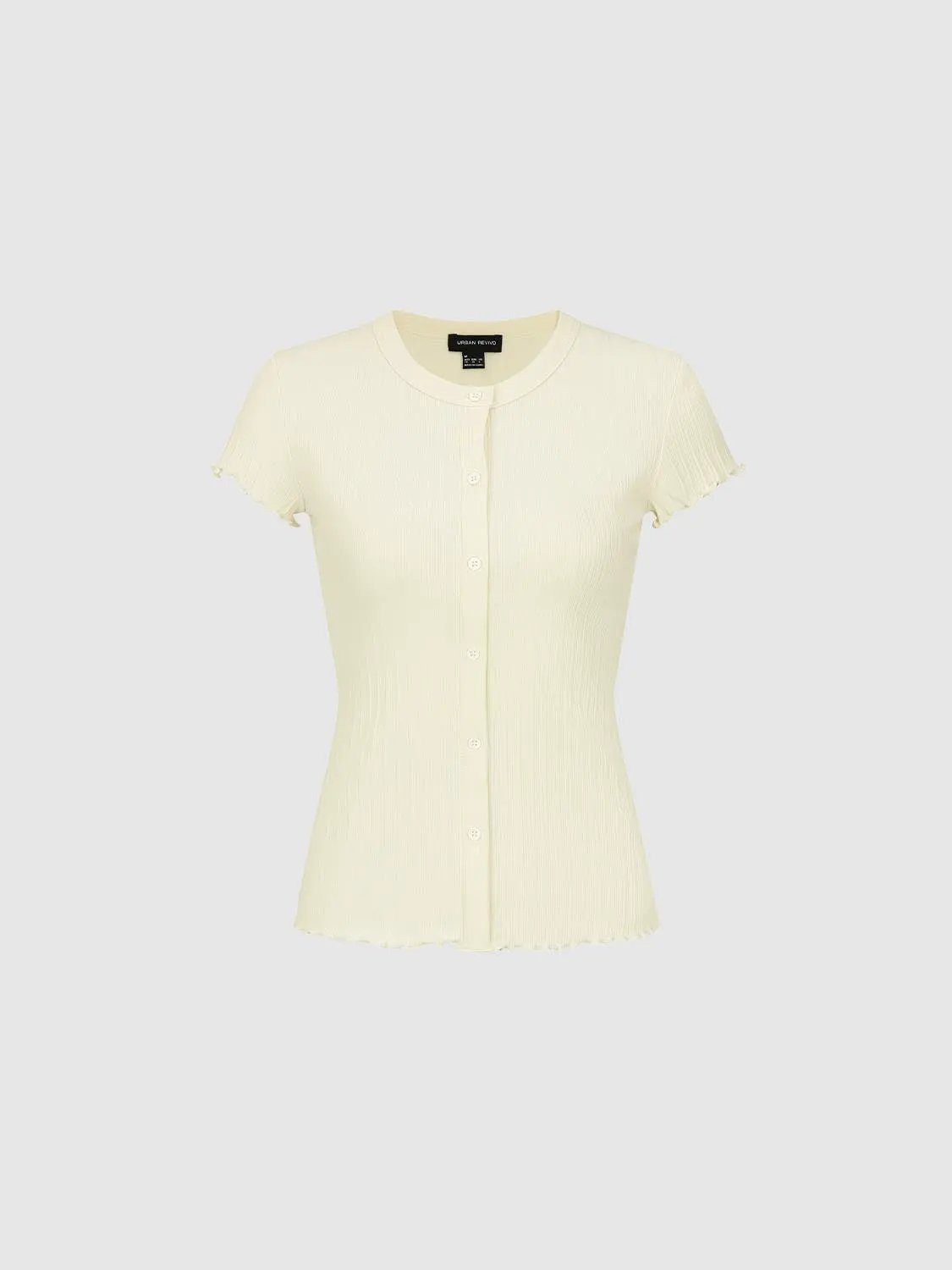Ribbed Knit Cotton Slim Button Front T-shirt