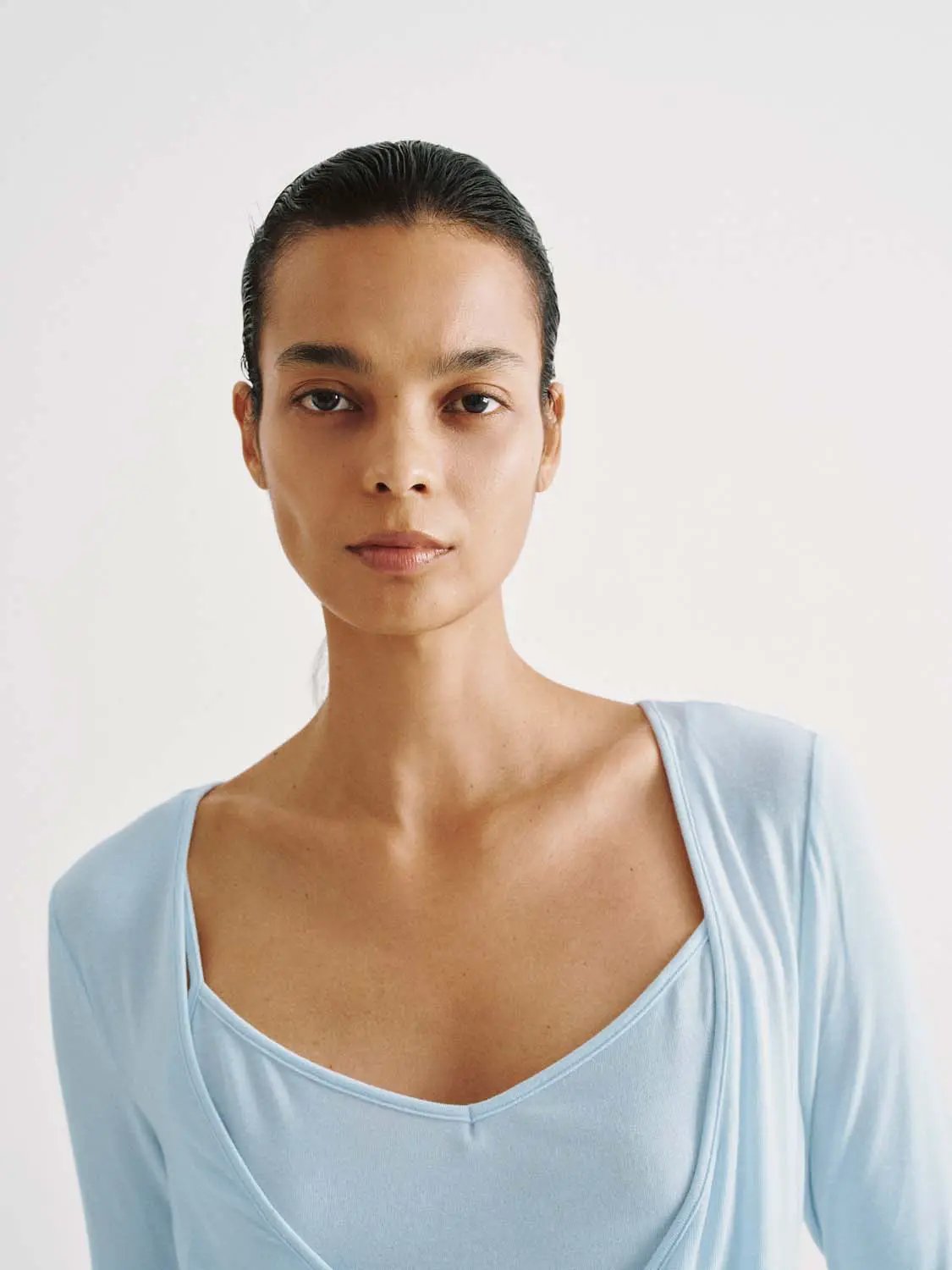 Wrap Front Ruched V-neck Long Sleeve T-shirt