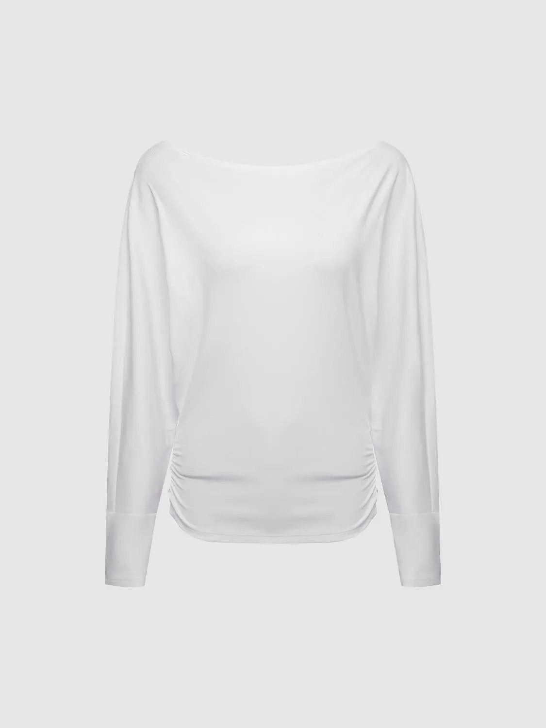 Boat Neck White Long Sleeve Cotton T-shirt
