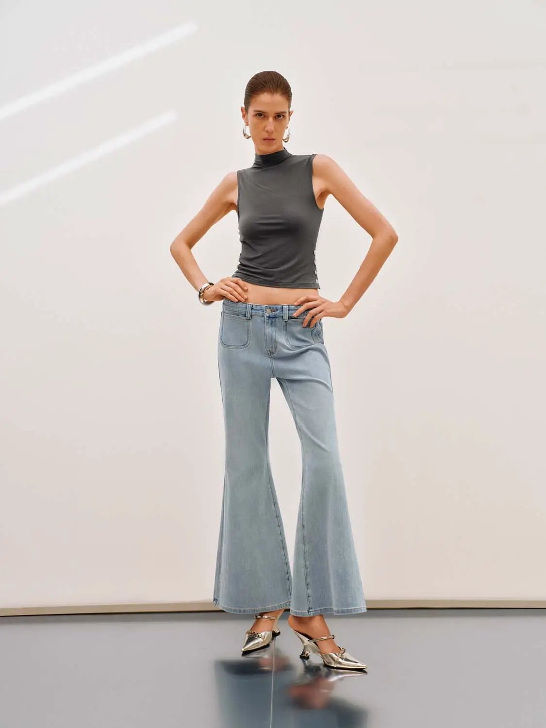 Mock Neck Sleeveless Slim Lyocell Tank Top