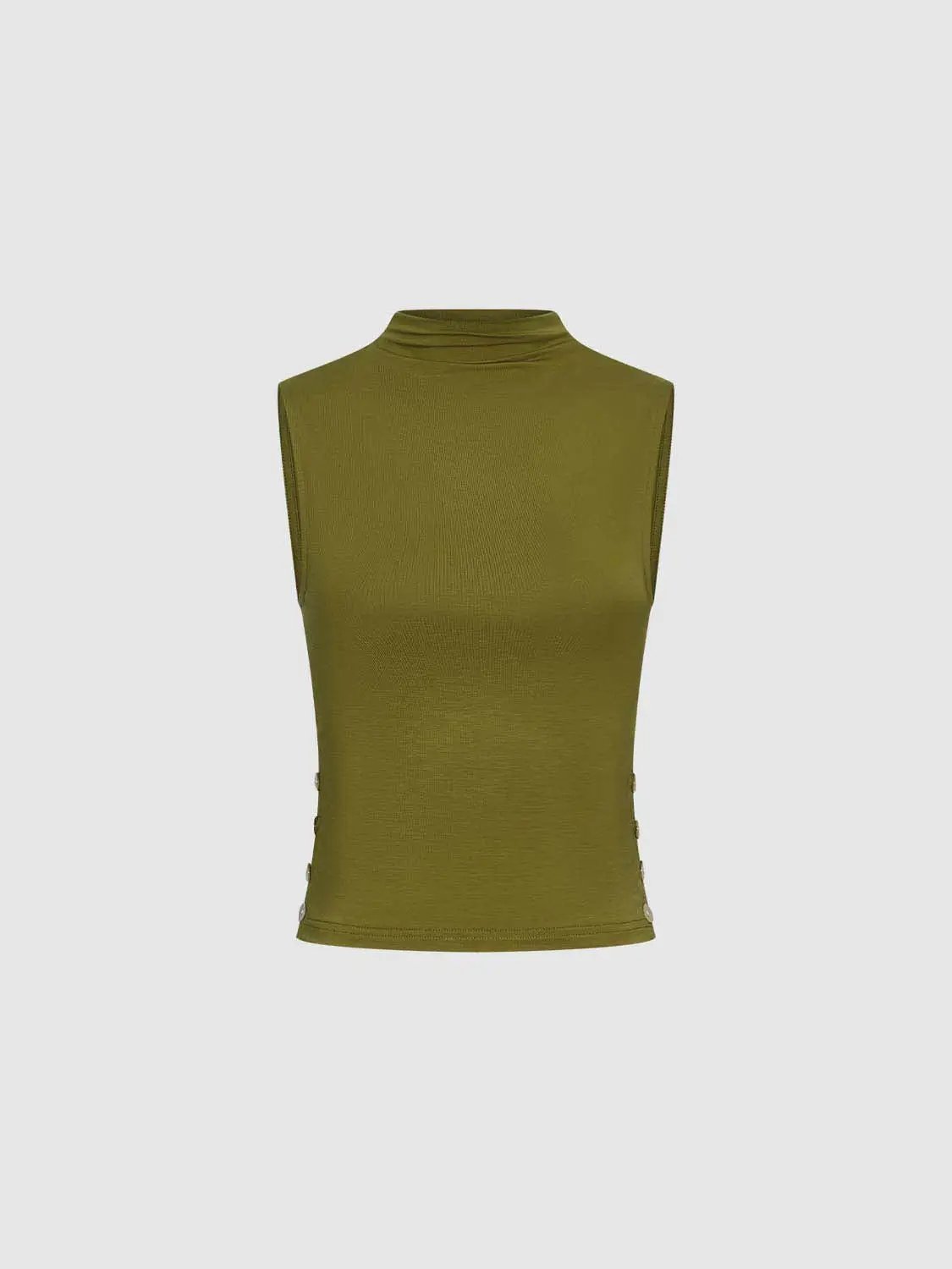 Mock Neck Sleeveless Slim Lyocell Tank Top