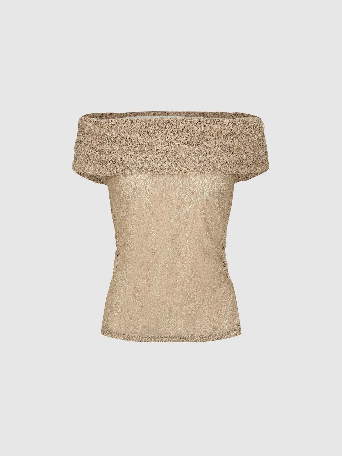 Fitted Off-Shoulder Wide Neckline Textured T-Shirt