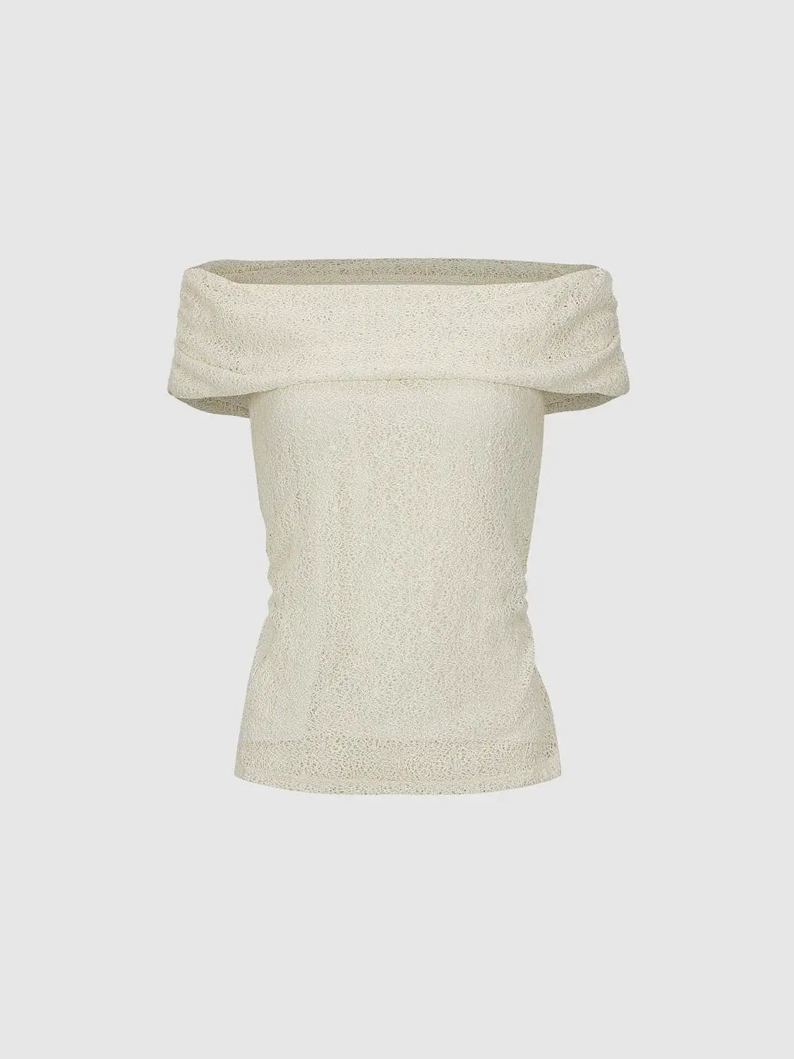 Fitted Off-Shoulder Wide Neckline Textured T-Shirt