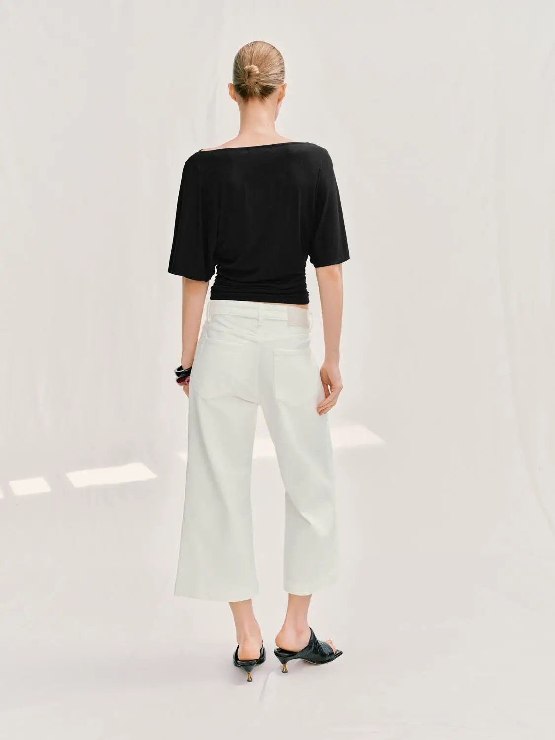 Draped Short Sleeve Ruched Waist T-shirt