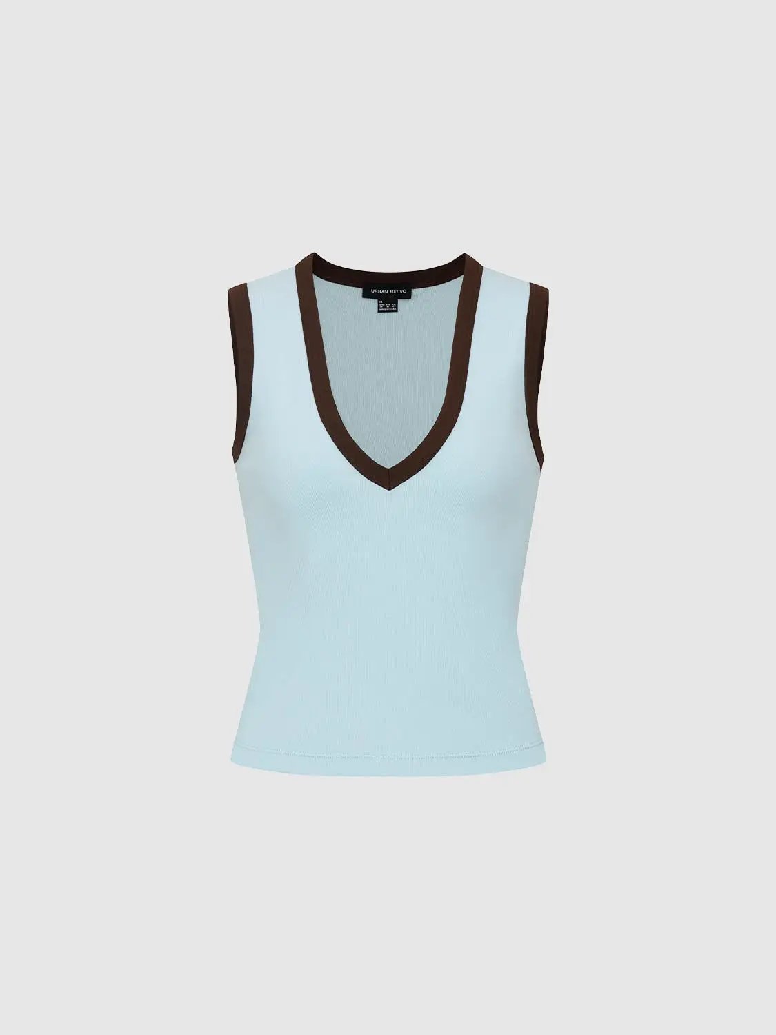 Two-tone V-neck Beige Trim Cotton Tank Top