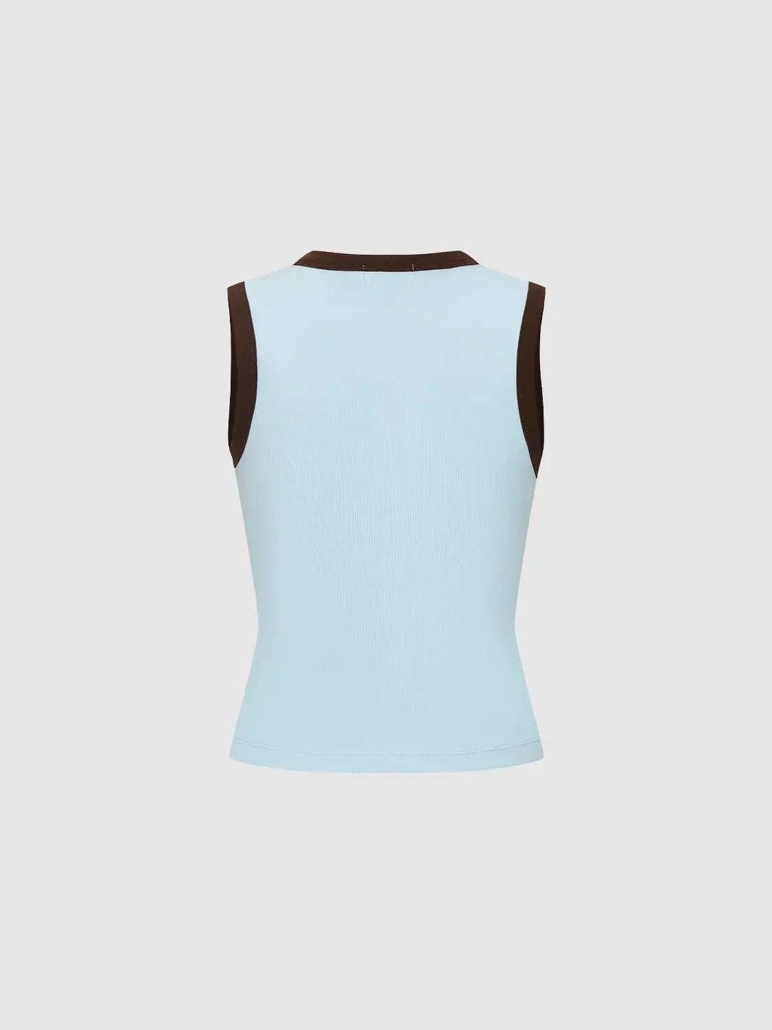 Two-tone V-neck Beige Trim Cotton Tank Top