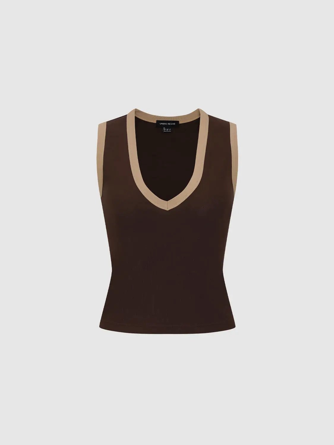 Two-tone V-neck Beige Trim Cotton Tank Top