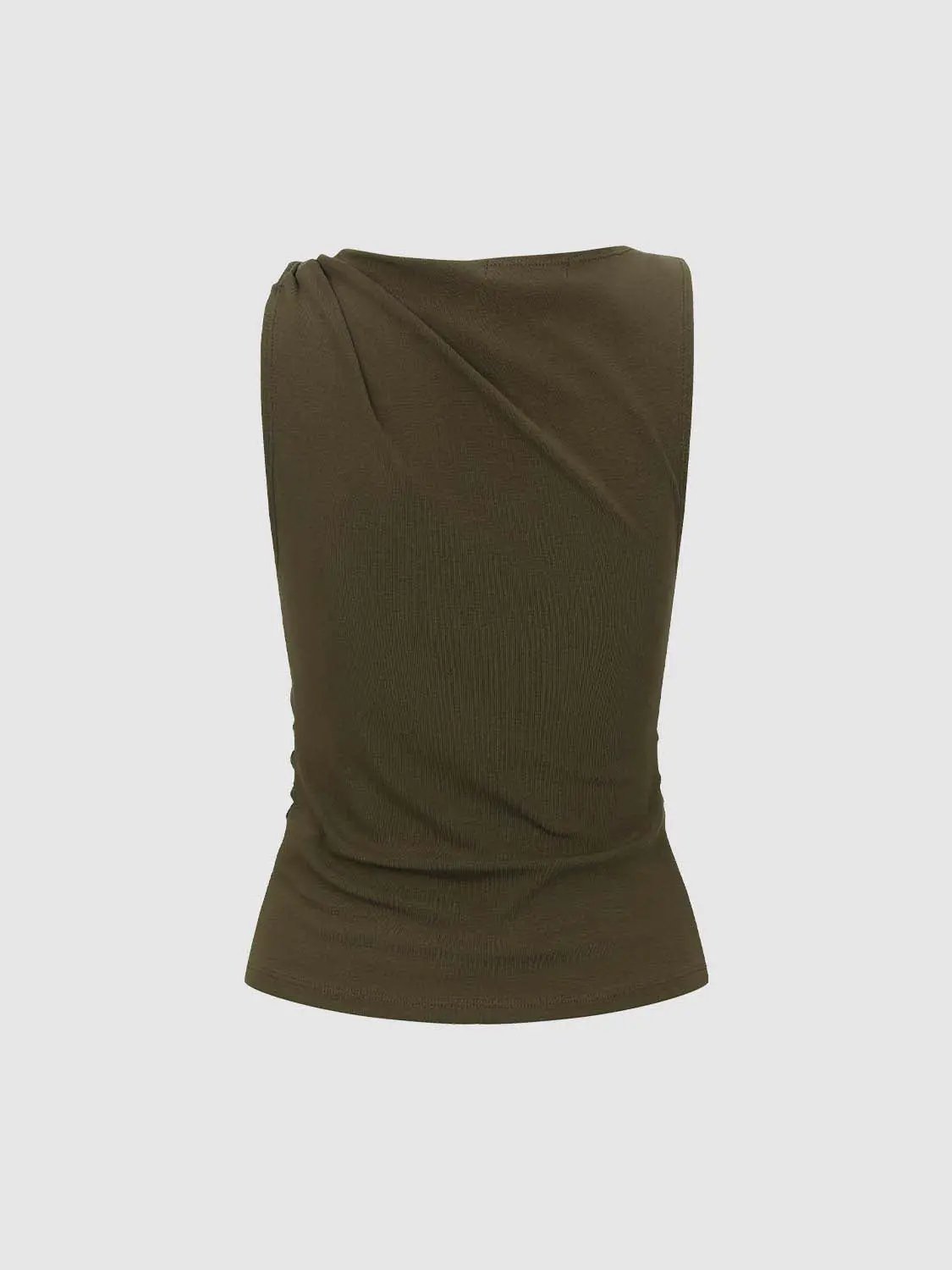 Draped Cowl Neck Ruched Waist Sleeveless Fitted Top