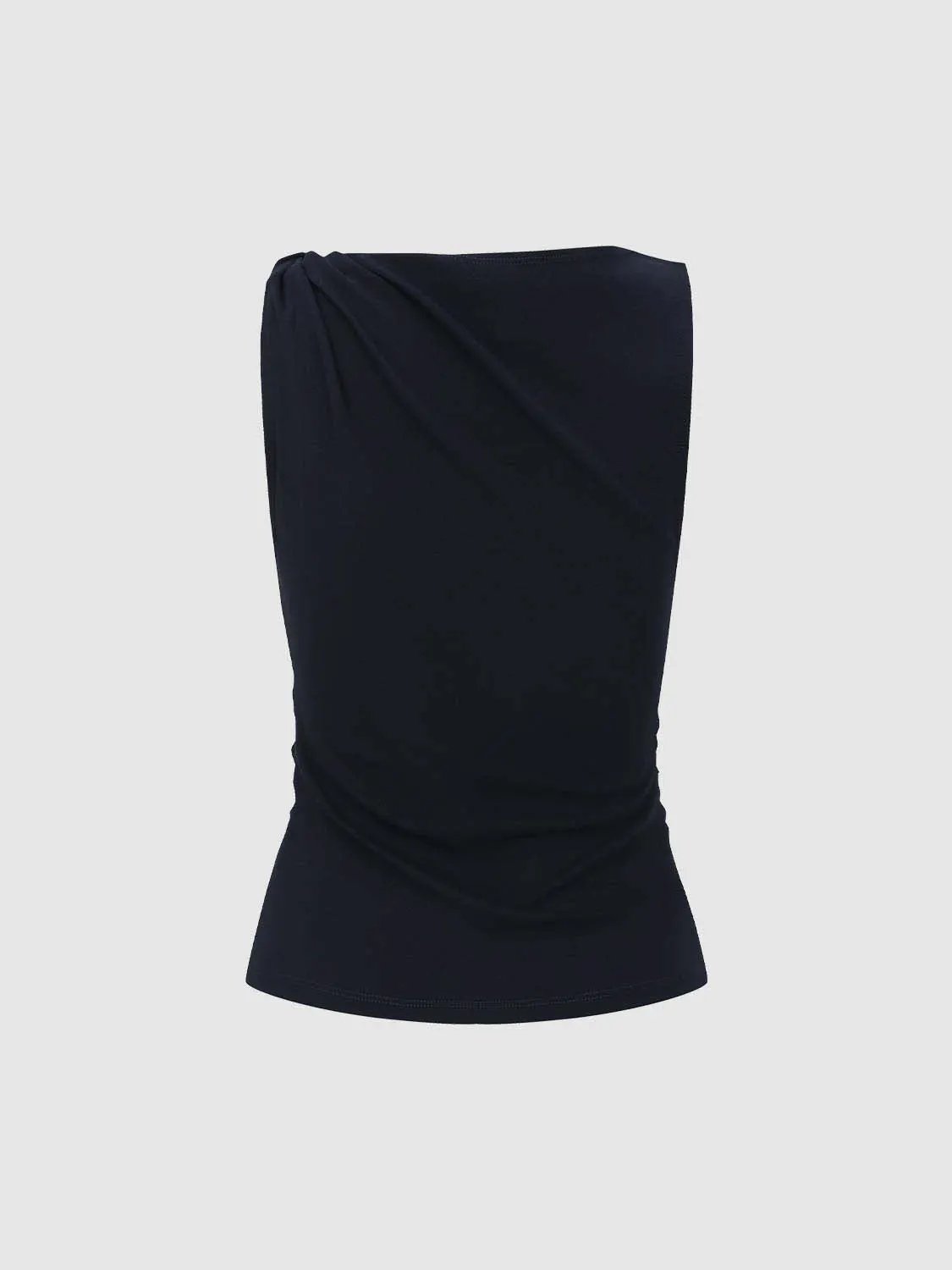 Draped Cowl Neck Ruched Waist Sleeveless Fitted Top