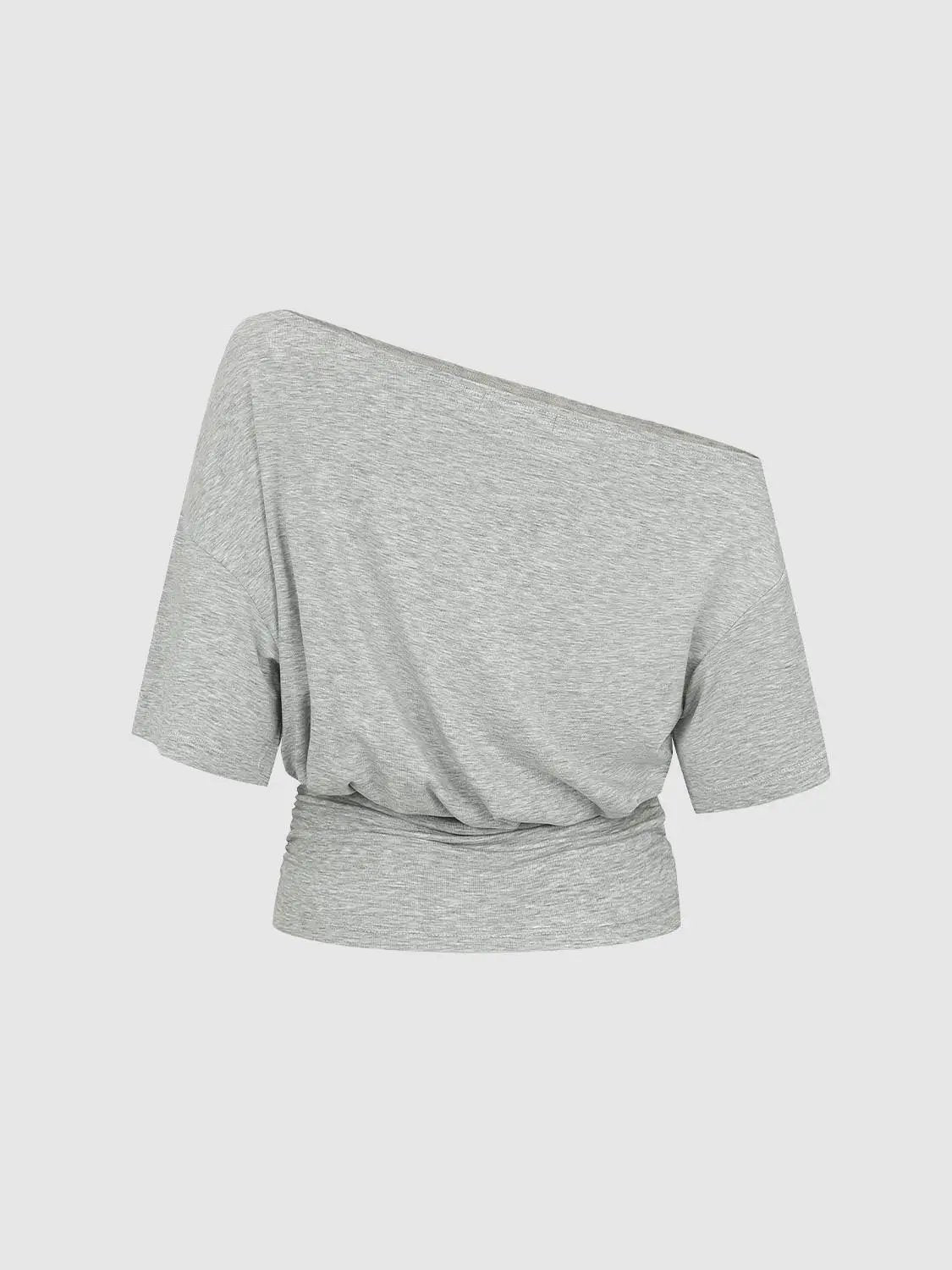 Asymmetric One-shoulder Draped Stretch T-shirt