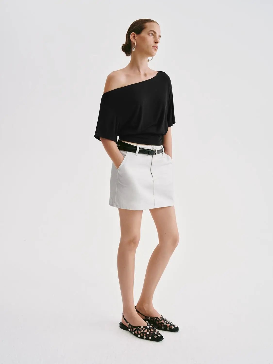 Asymmetric One-shoulder Draped Stretch T-shirt