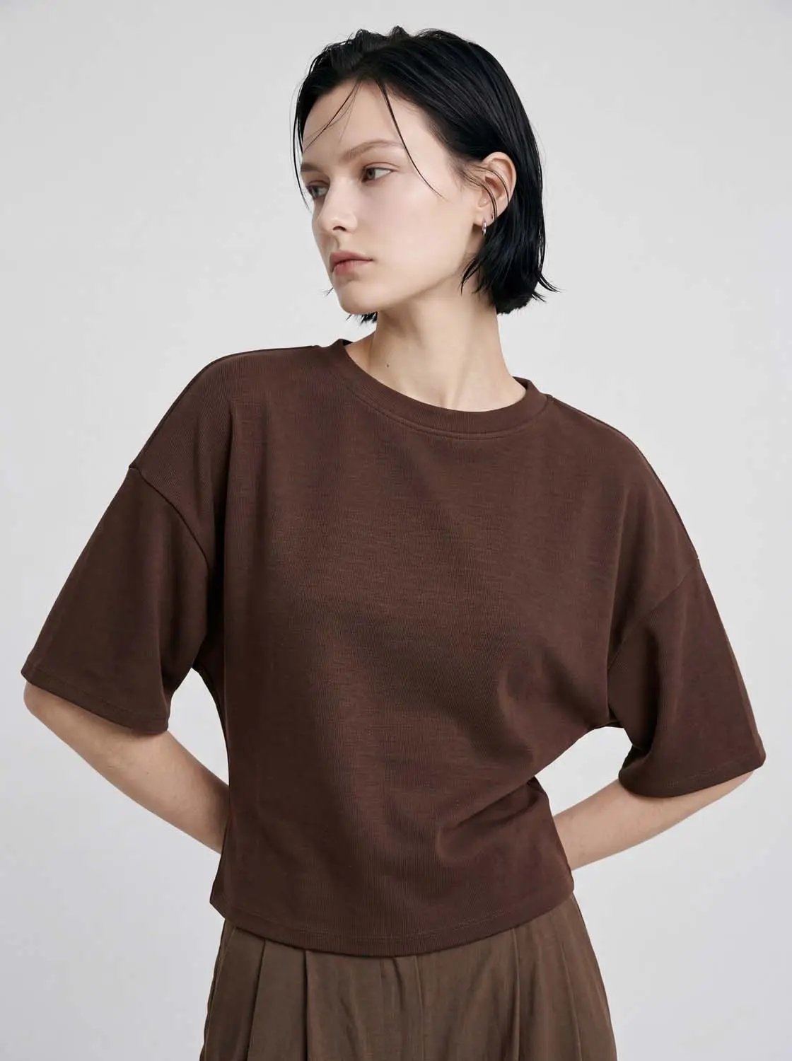 Solid Cotton Blend Round Neck T-shirt