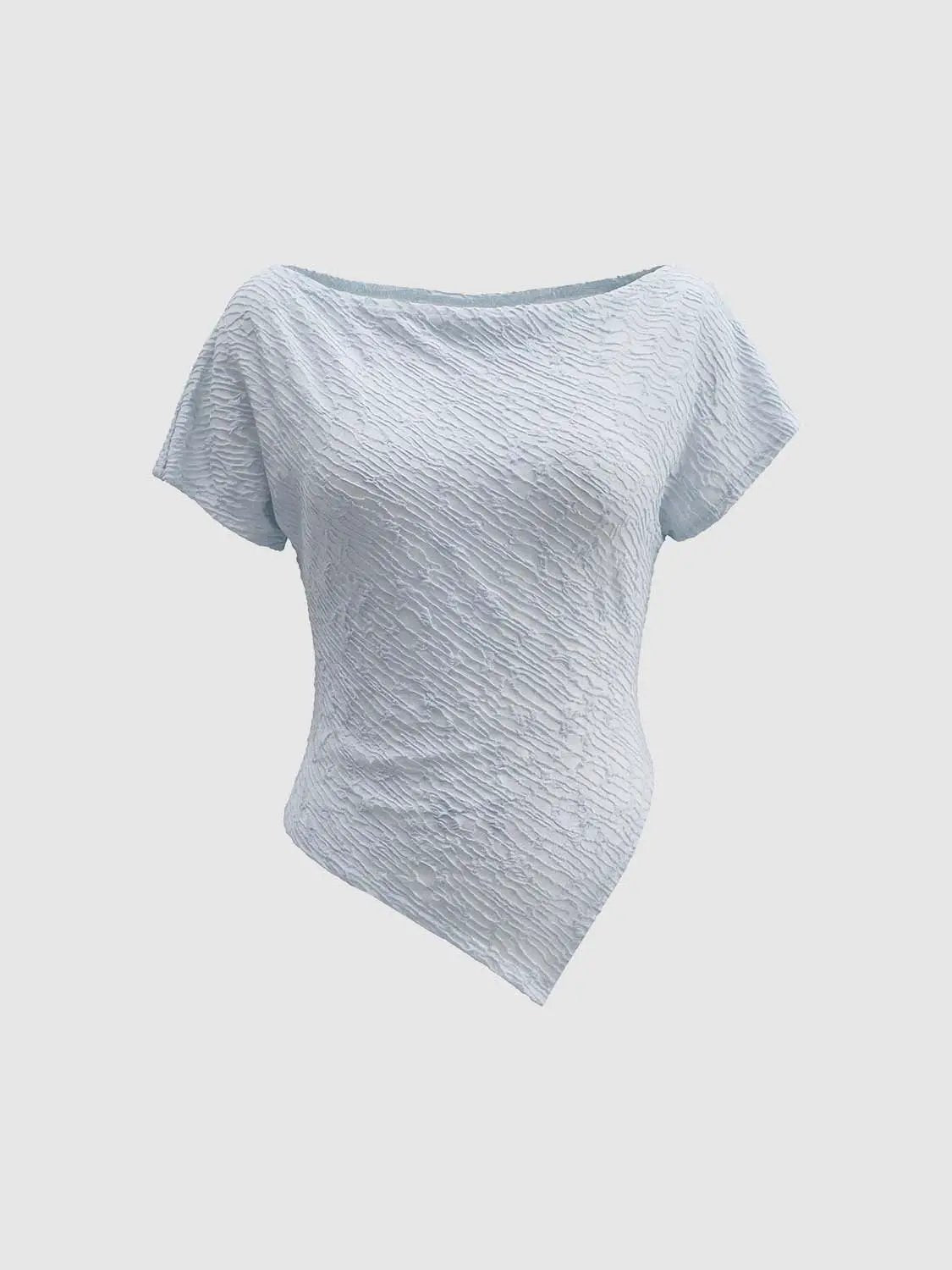 Textured Asymmetric Hem Fitted Boat Neck T-shirt