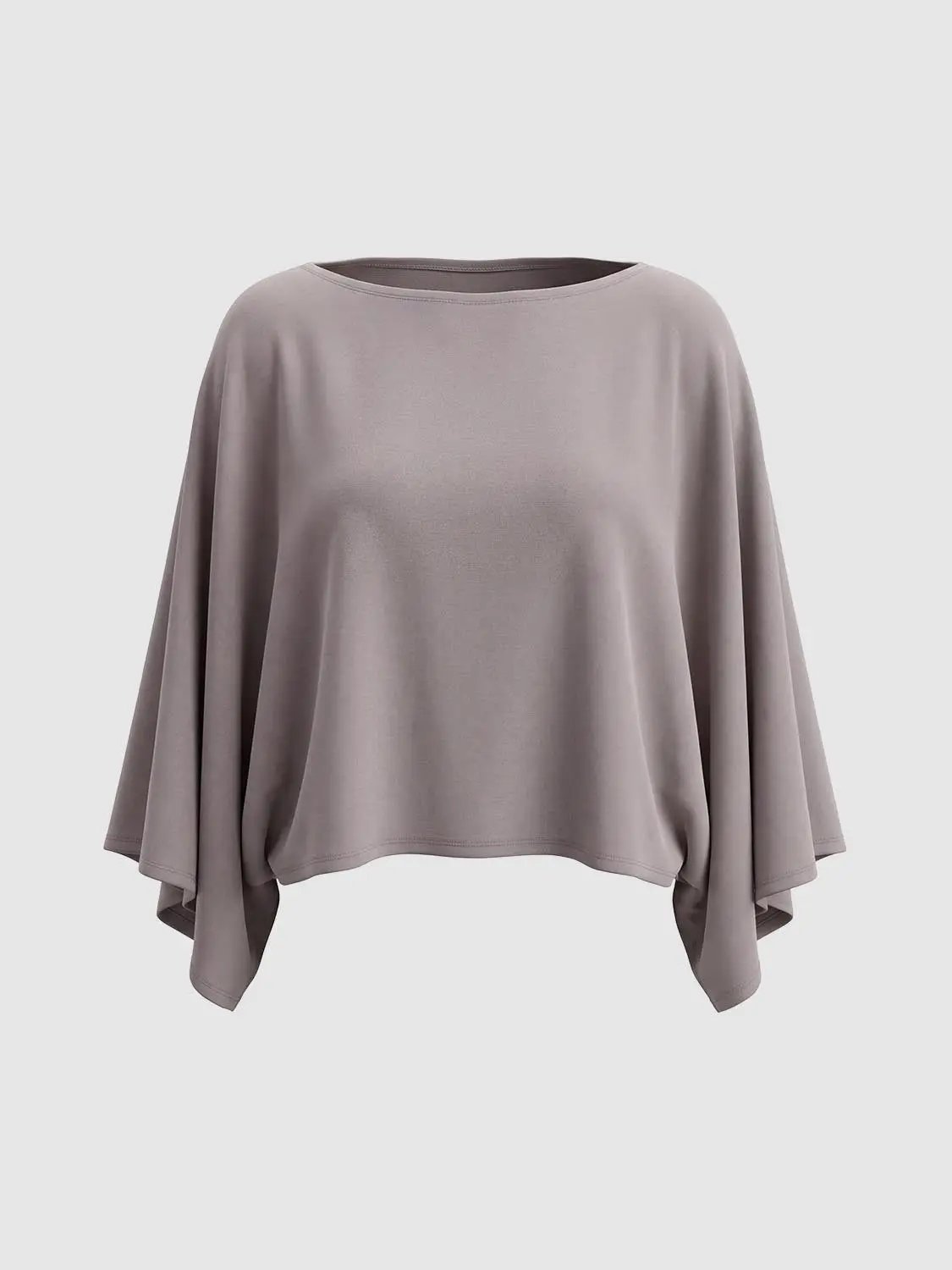 Cropped Draped Boat Neck Long Sleeve Cotton Blend T-Shirt