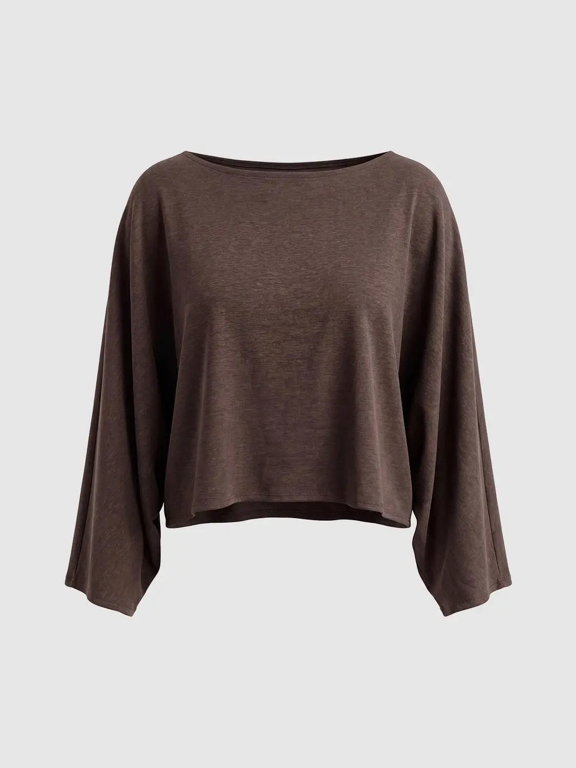 Cropped Draped Boat Neck Long Sleeve Cotton Blend T-Shirt