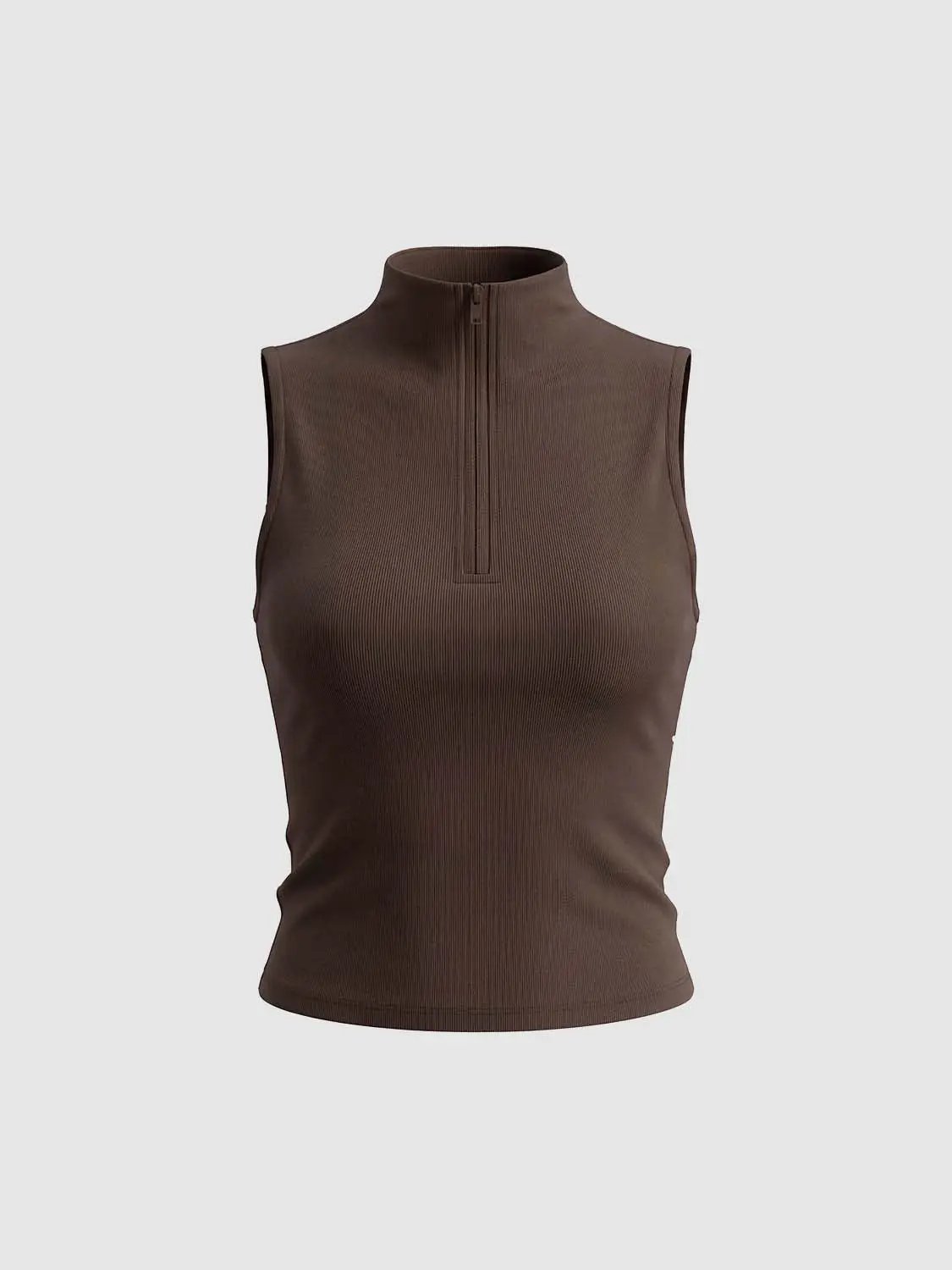 Fitted Half-zip Mock Neck Sleeveless Tank Top