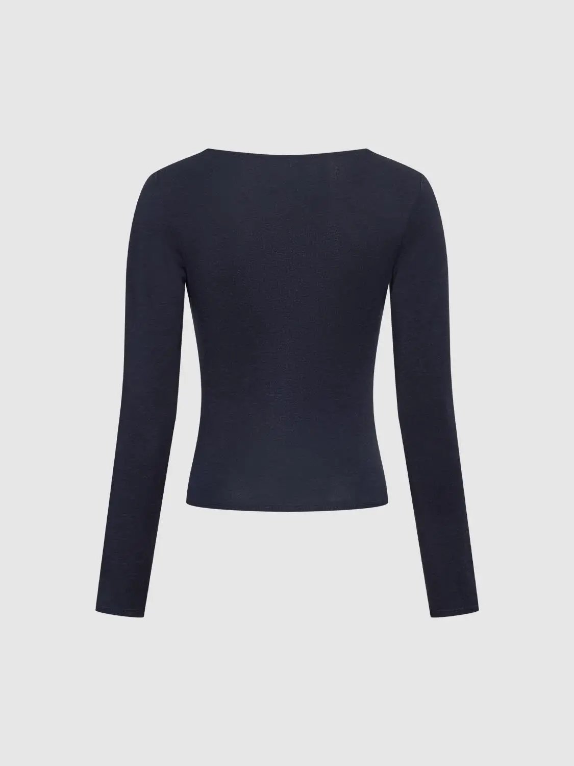 Lace Trimmed Fitted V-Neck Long Sleeve T-Shirt
