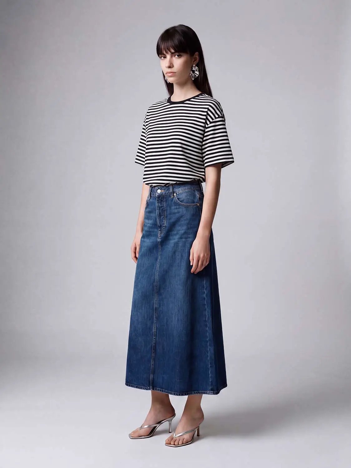 Striped Crew Neck Raw Hem Short Sleeve T-Shirt