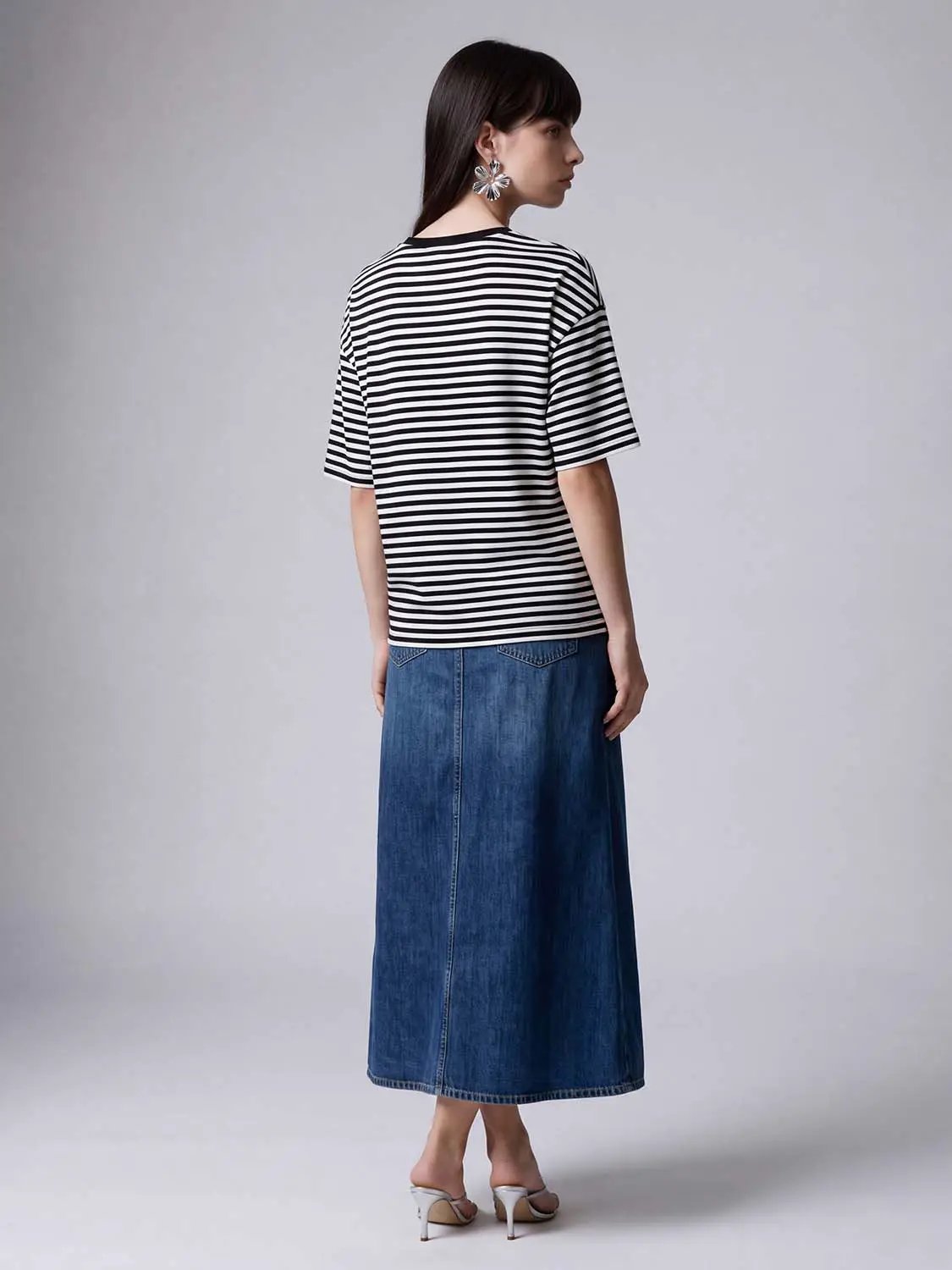 Striped Crew Neck Raw Hem Short Sleeve T-Shirt