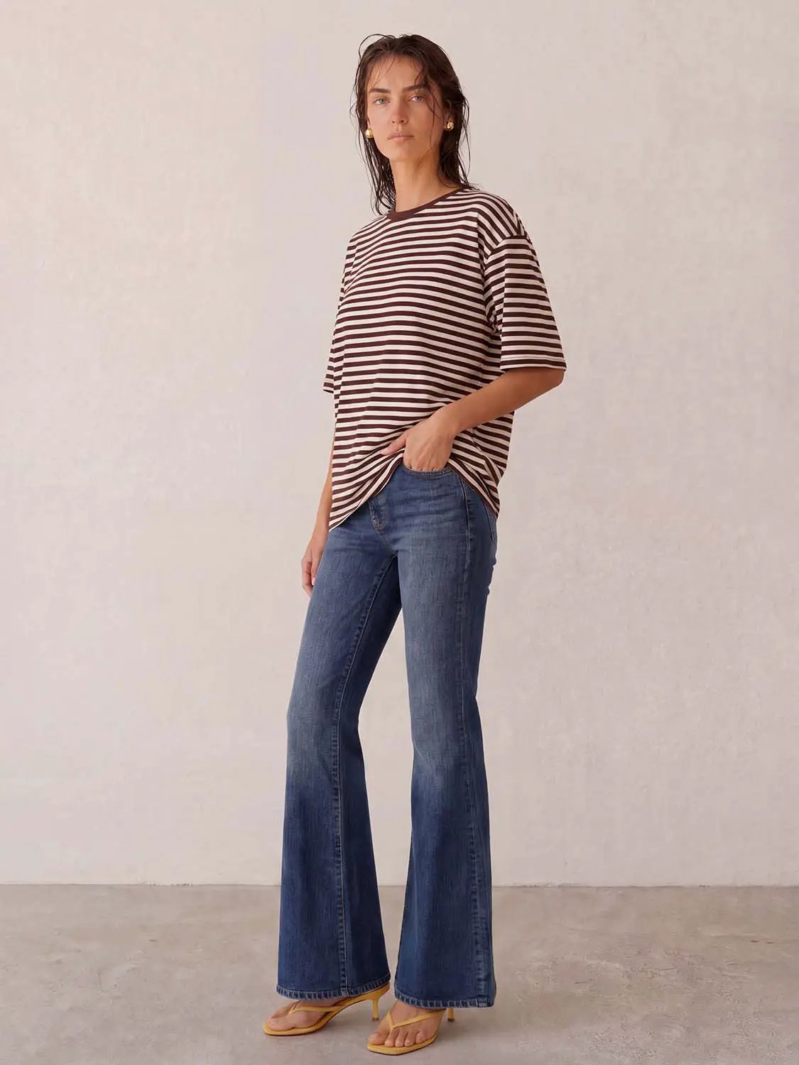 Striped Crew Neck Raw Hem Short Sleeve T-Shirt