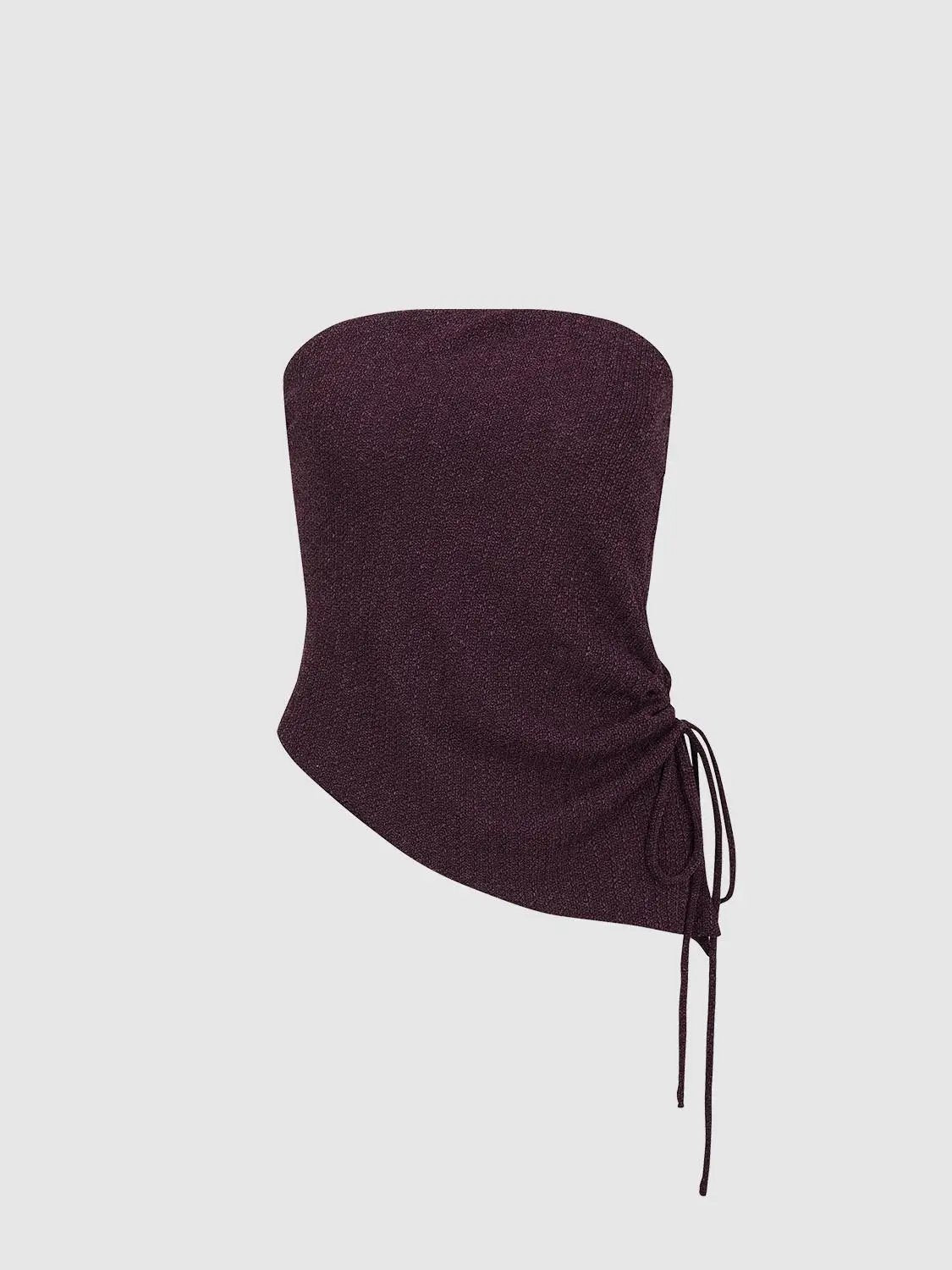 Drawstring Side Ruched Asymmetric Hem Tube Top