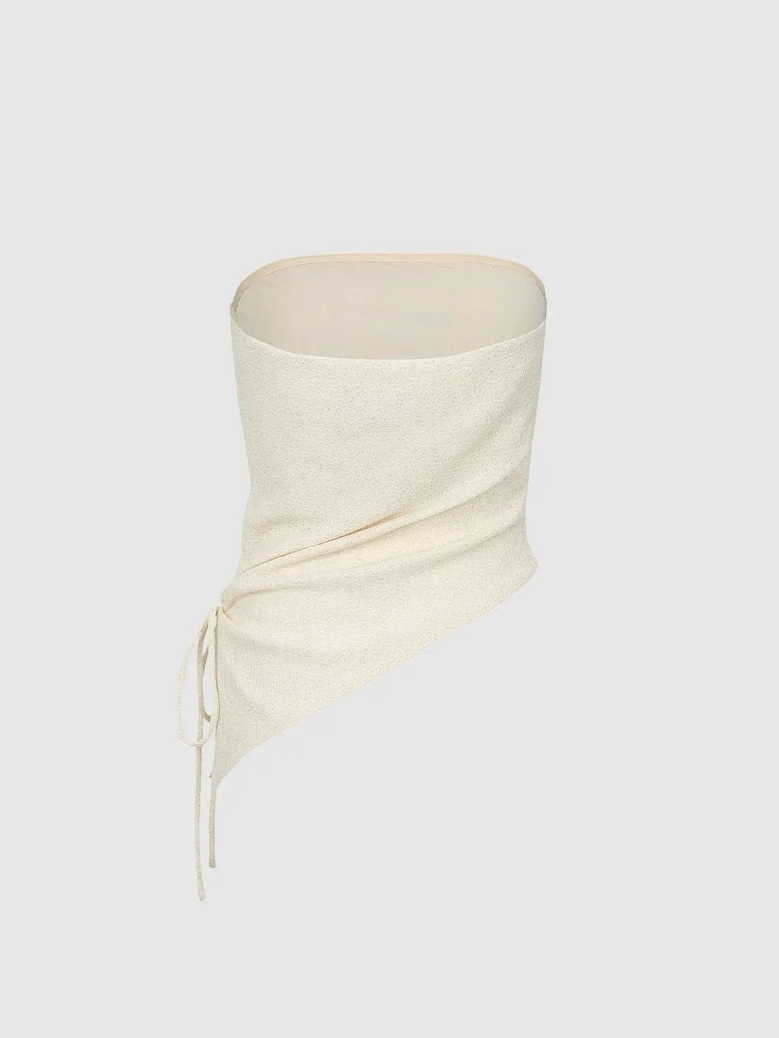 Drawstring Side Ruched Asymmetric Hem Tube Top