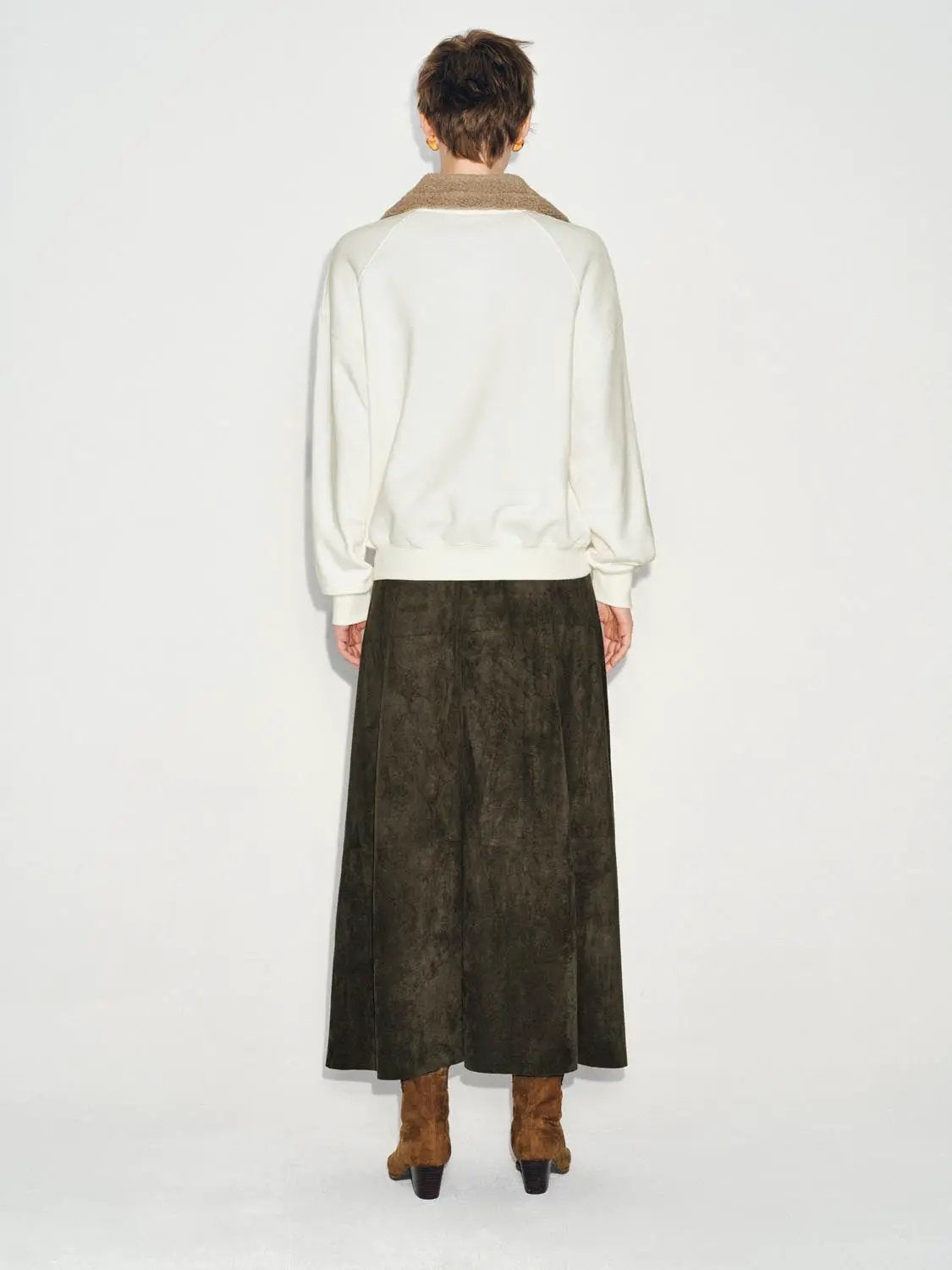 Faux Fur Collar Half Zip Ribbed Long Sleeve Sweatshirt