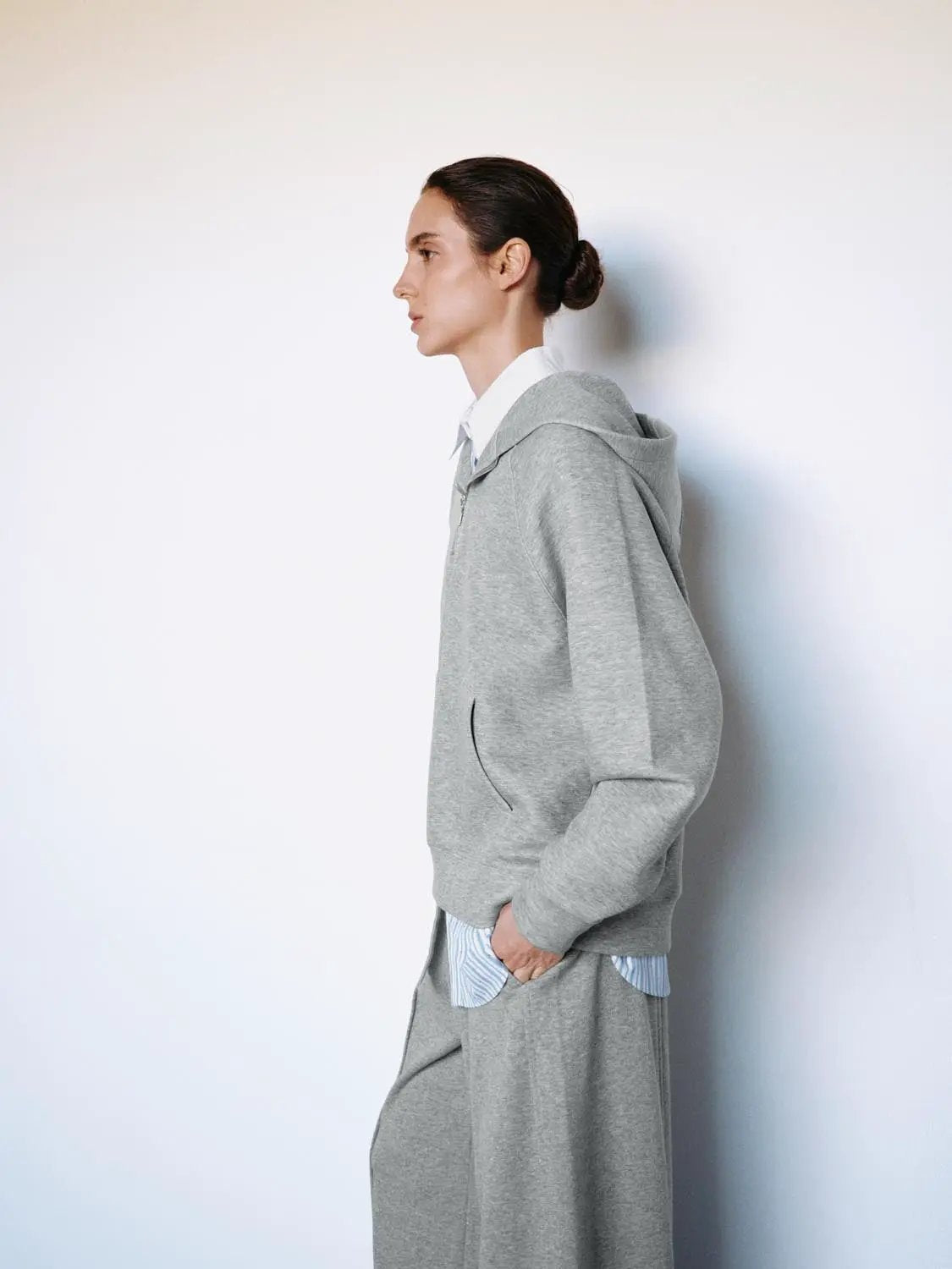 Heather Grey Half-zip Long Sleeve Cotton Blend Hoodie