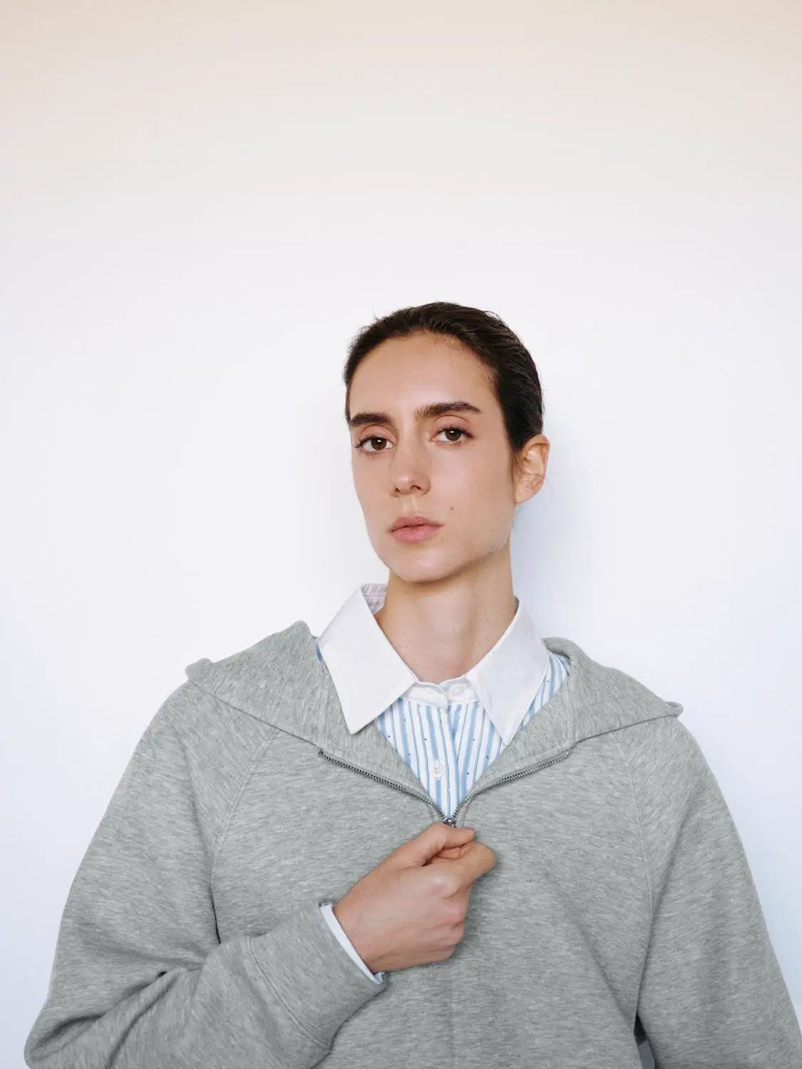 Heather Grey Half-zip Long Sleeve Cotton Blend Hoodie