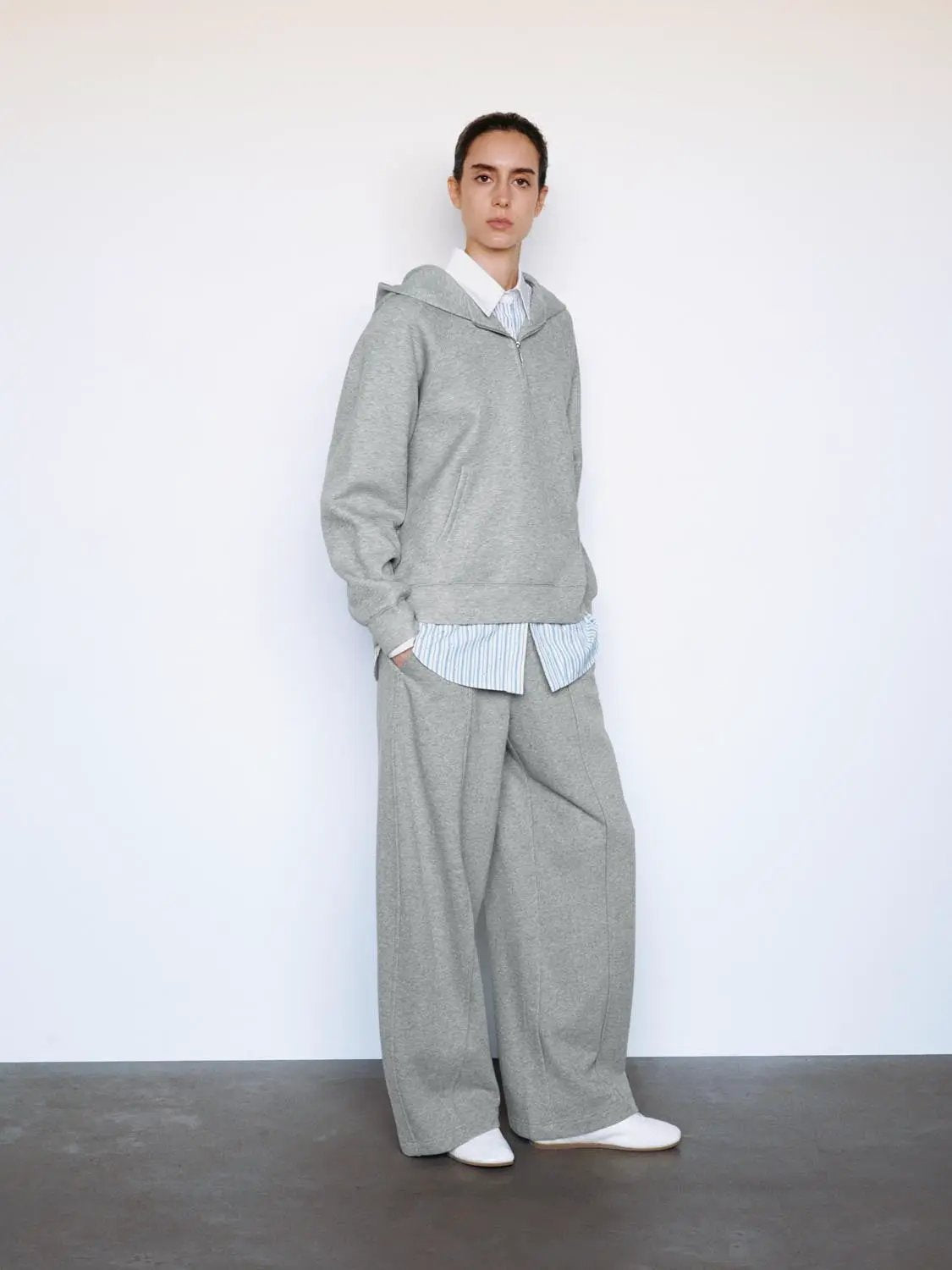 Heather Grey Half-zip Long Sleeve Cotton Blend Hoodie