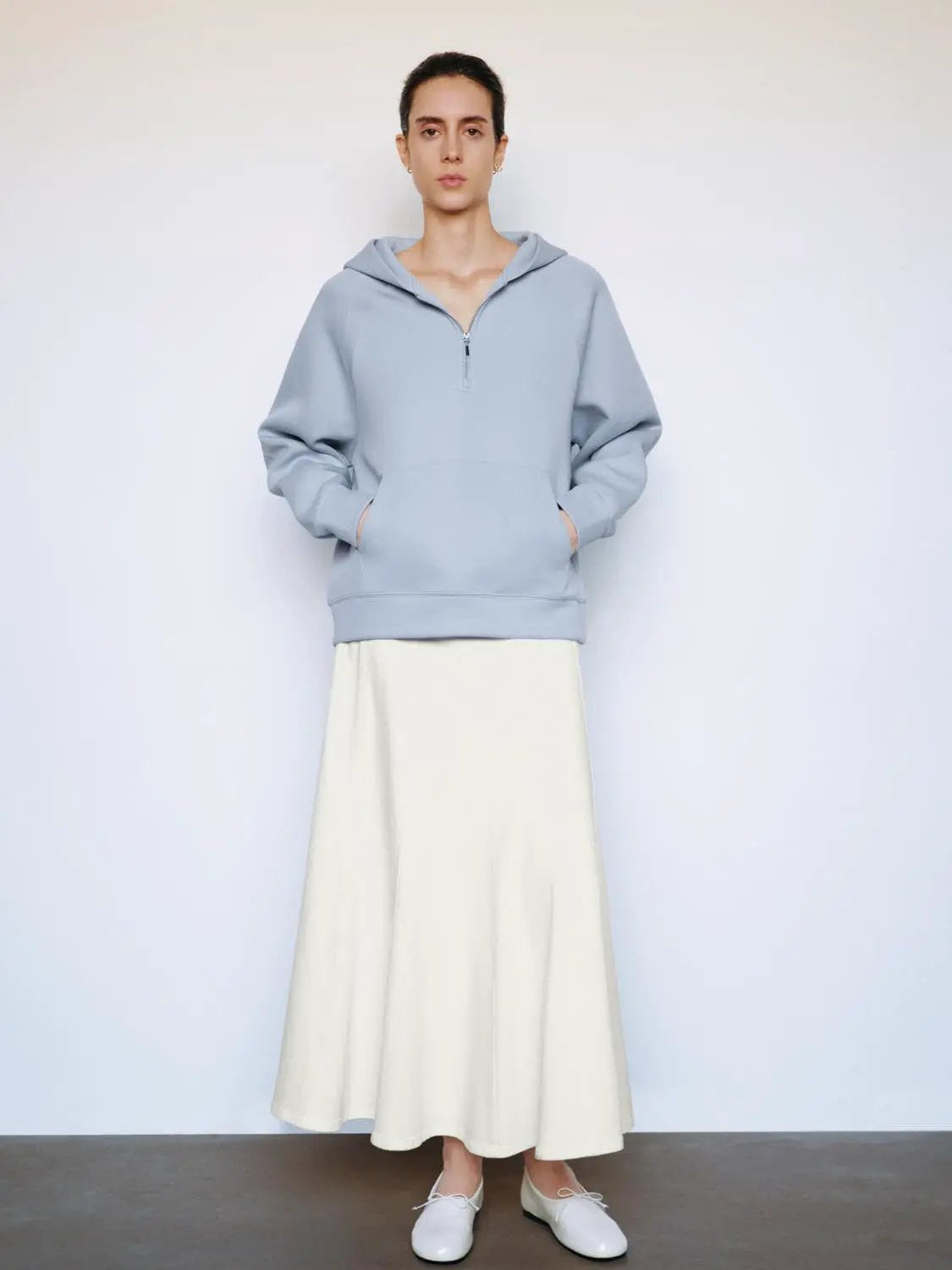 Heather Grey Half-zip Long Sleeve Cotton Blend Hoodie