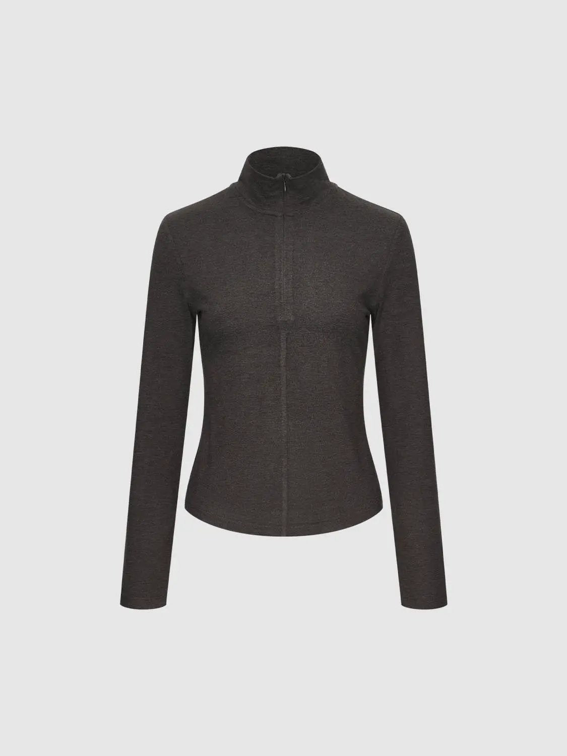 Zip Front Mock Neck Fitted Long Sleeve T-Shirt