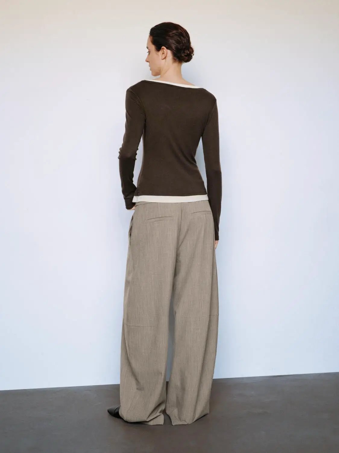 Layered Button Front V-neck Fitted Long Sleeve T-Shirt