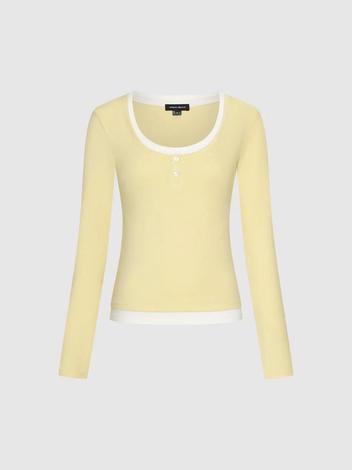 Heather Contrast Trim Long Sleeve Fitted T-Shirt